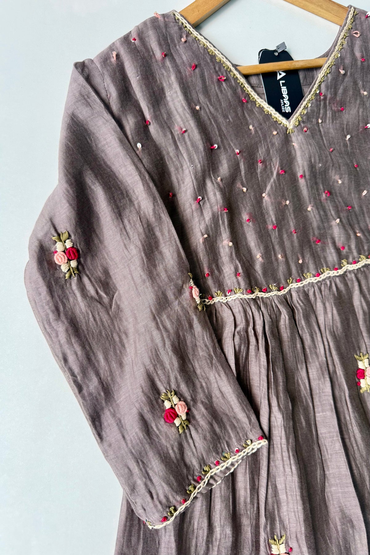 ✨” Smoky- Latest Smoky Taupe Grey Chanderi A-Line Kurta Set✨