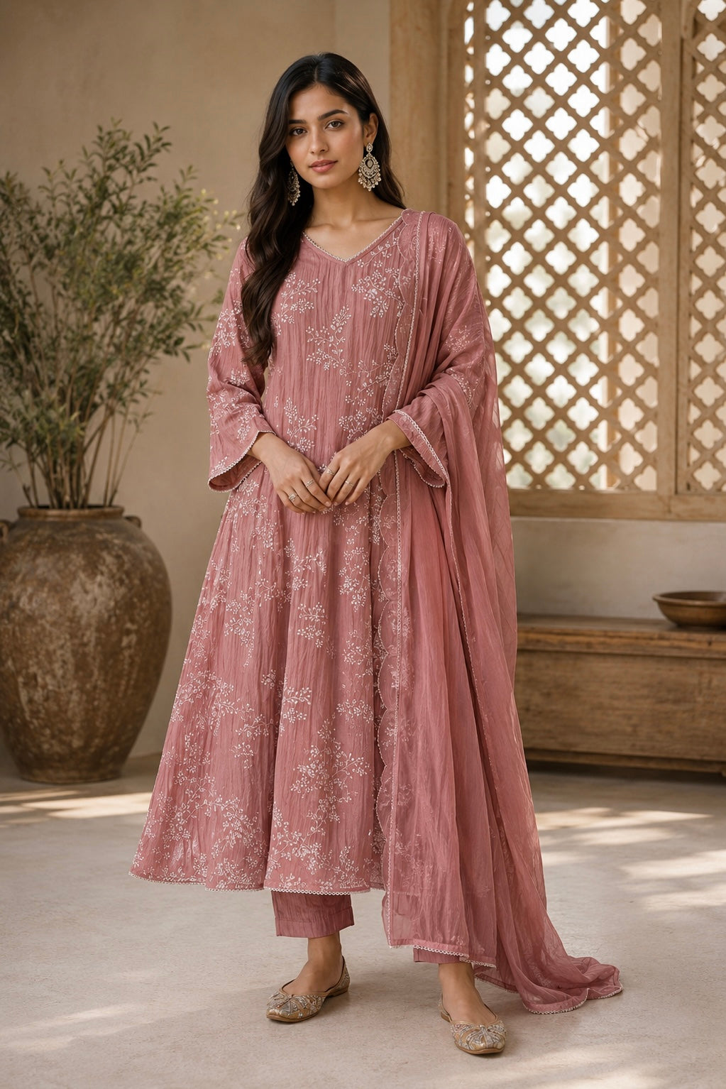 “Elina” Pink Imported Crushed A Line Suit set 🛍️