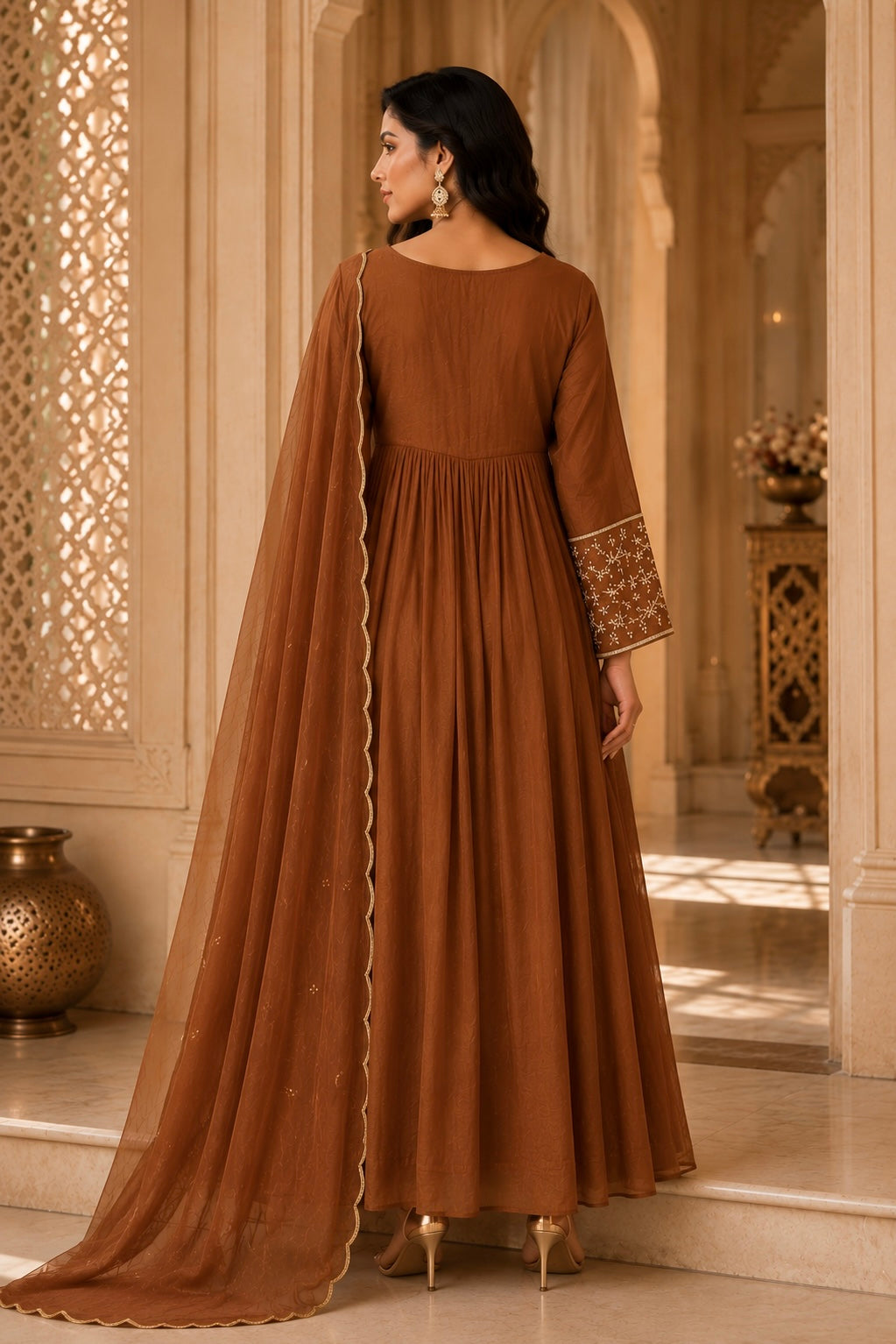 ✨”Cocoa– Premium Brown Mul Chanderi A-Line Kurta Set✨