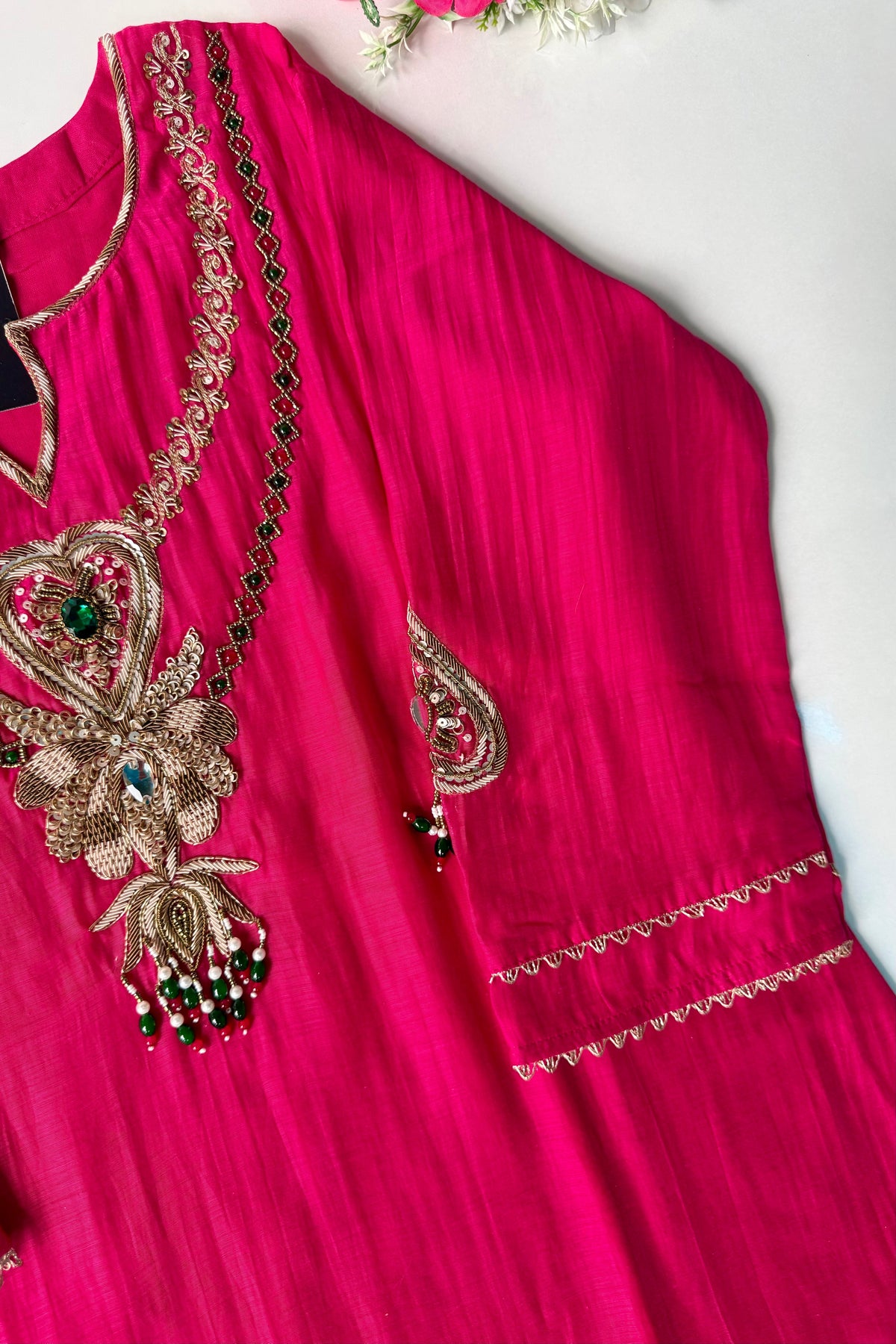 “Diamond” Trending Premium Pink  Mul Chanderi A Line Suit set 🛍️