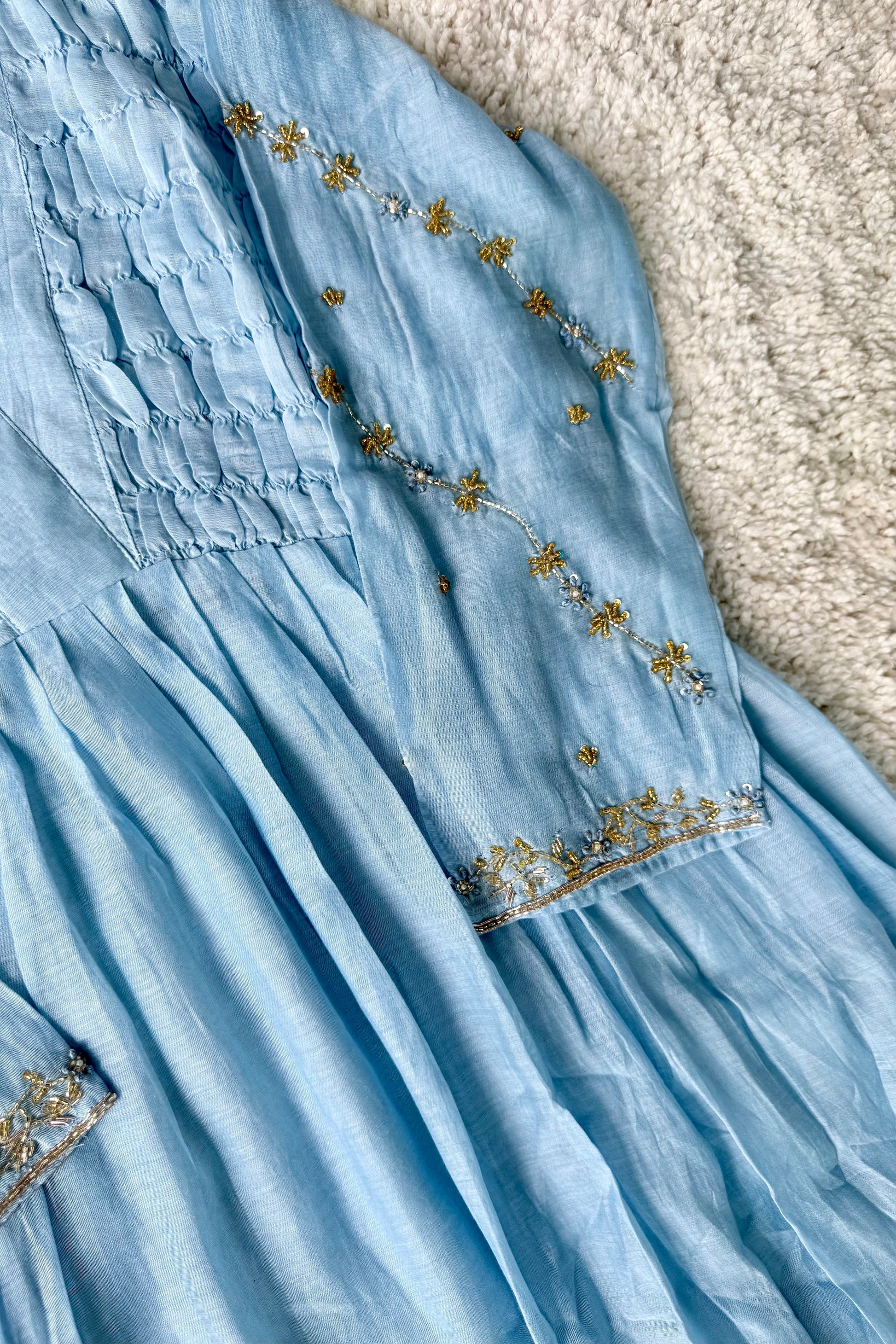 ✨Umang- Premium Blue Mul Chanderi Anarkali Kurta Set