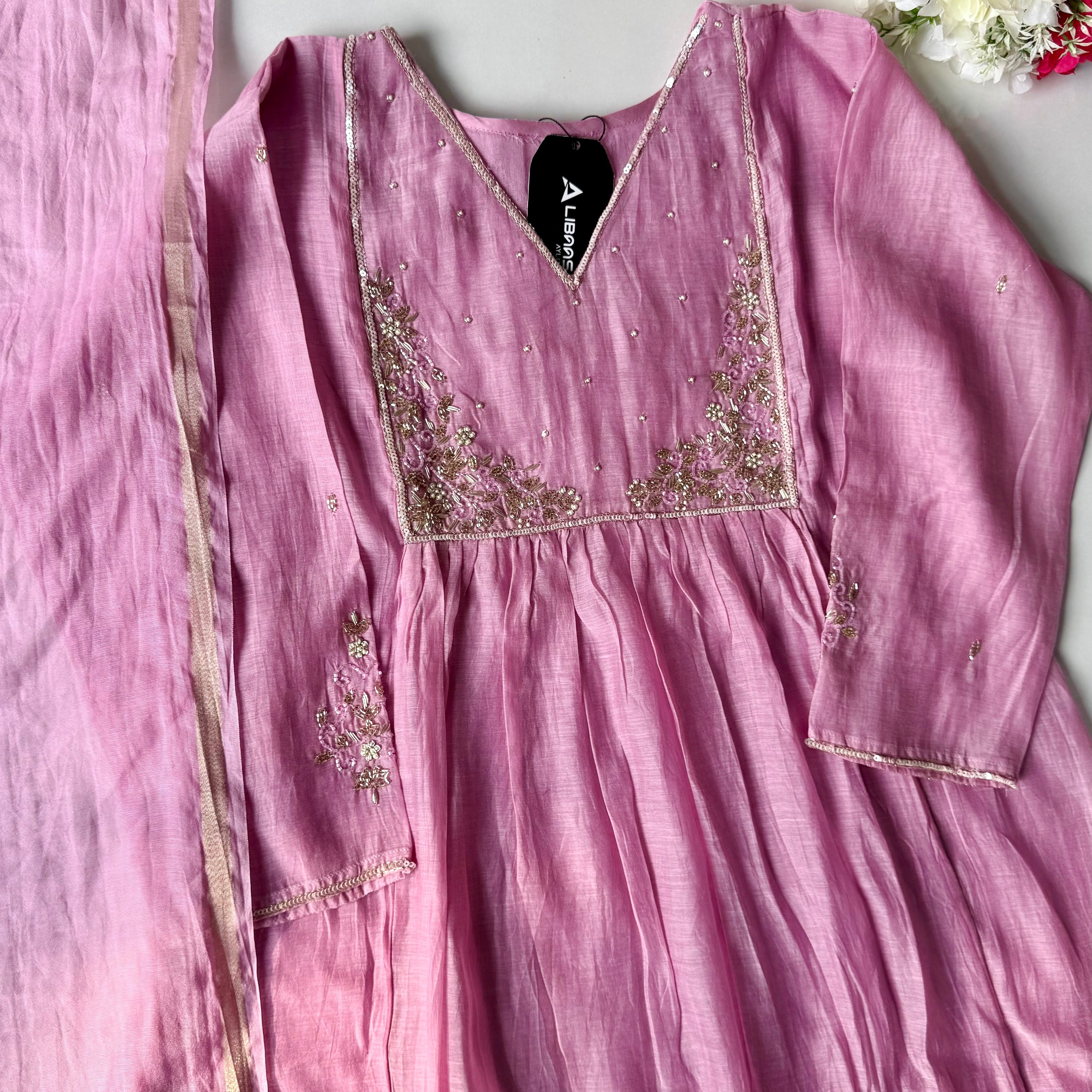 ✨ Gulnoor – Lilac Mauve Mul Chanderi A-Line Kurta Set with Dupatta
