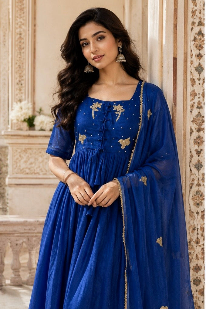 ✨AZ20 - Premium Blue Kota Anarkali Kurta set