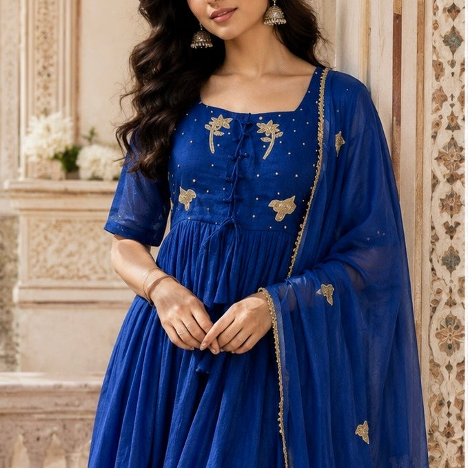 ✨AZ20 - Premium Blue Kota Anarkali Kurta set