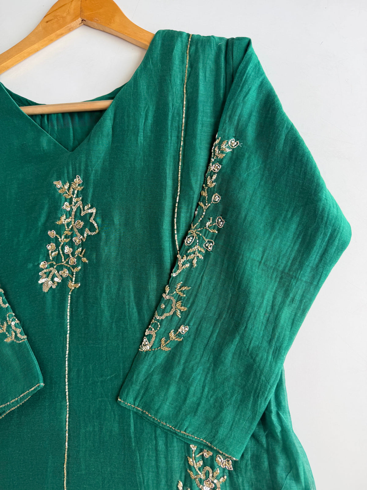 ✨”Rida - Premium Green Mul Chanderi A-Line Kurta Set
