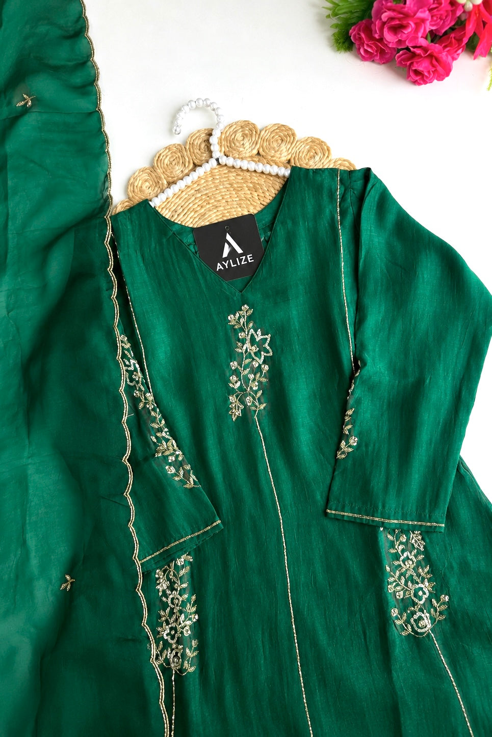 ✨”Rida - Pre book Premium Green Mul Chanderi A-Line Kurta Set
