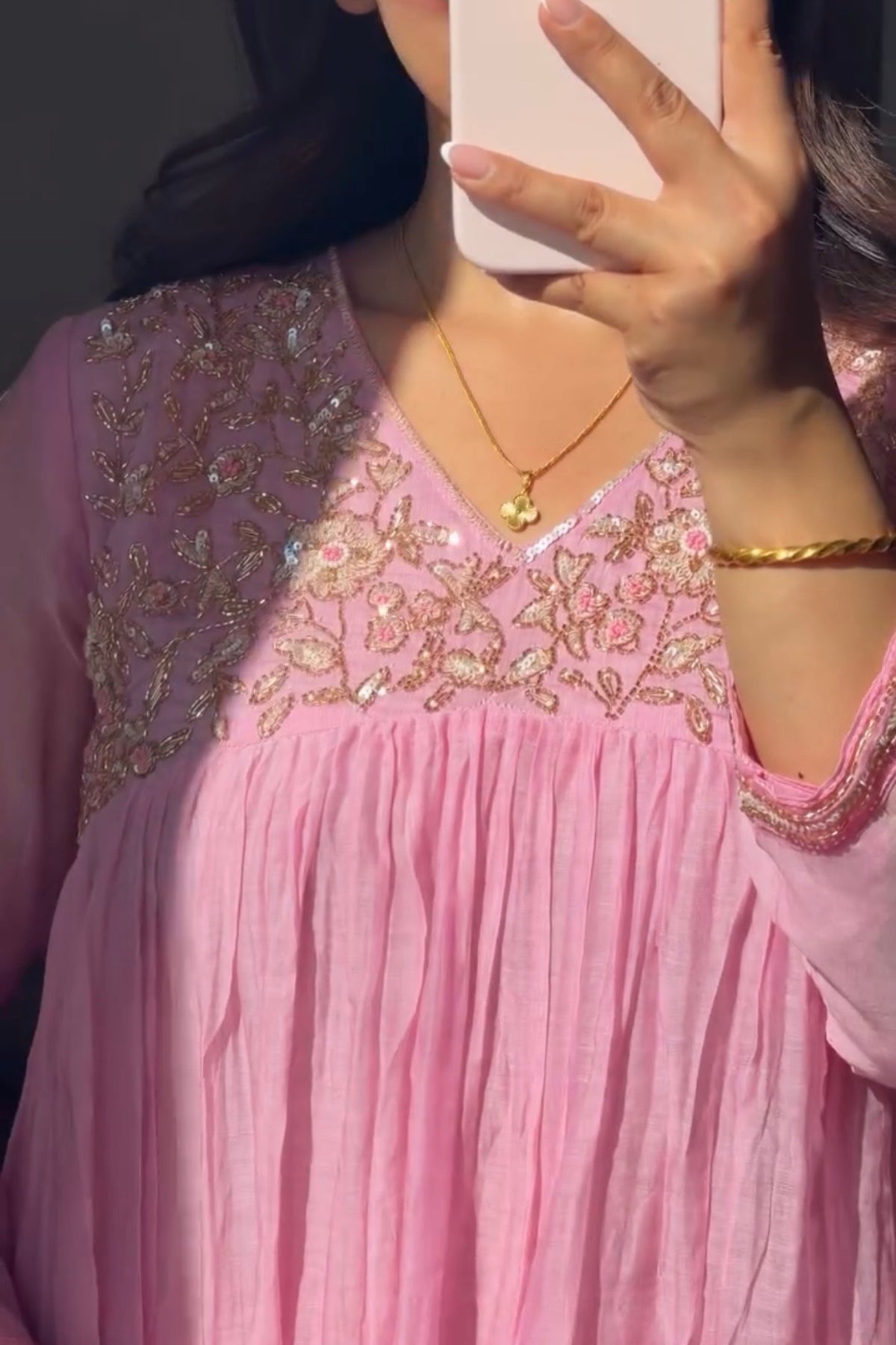 ✨”Mahek- Premium Pink Mul Chanderi A-Line Kurta Set✨