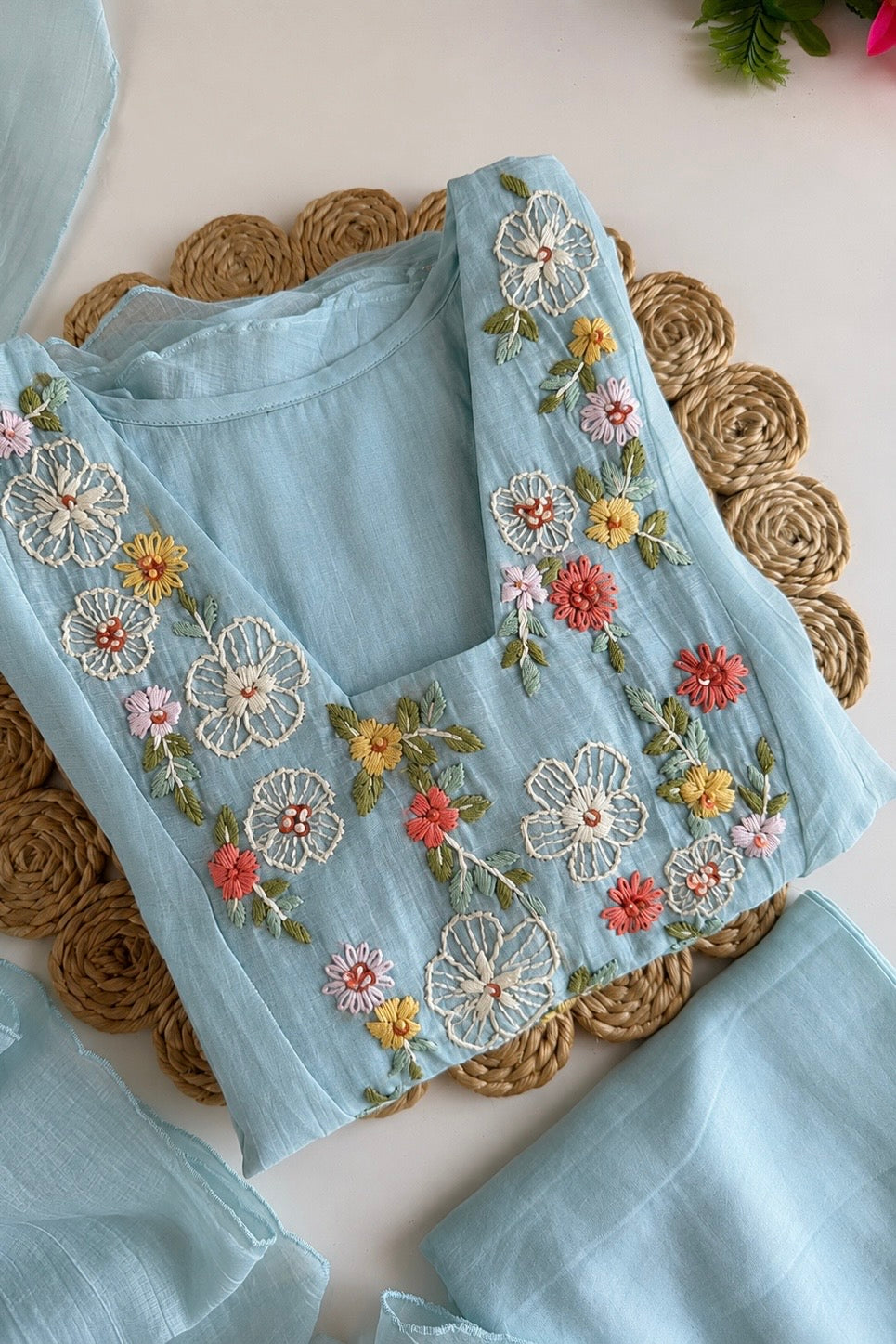 💙”Mayra – Premium Mul Chanderi A-Line Kurta Set