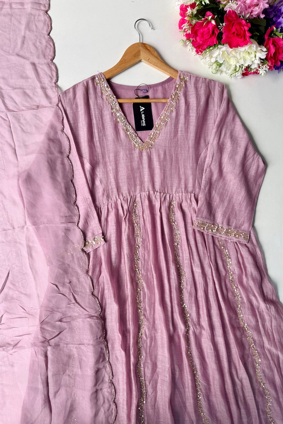 ✨Florence - Mauve Rosewood Mul Chanderi Anarkali Suit set 🛍️