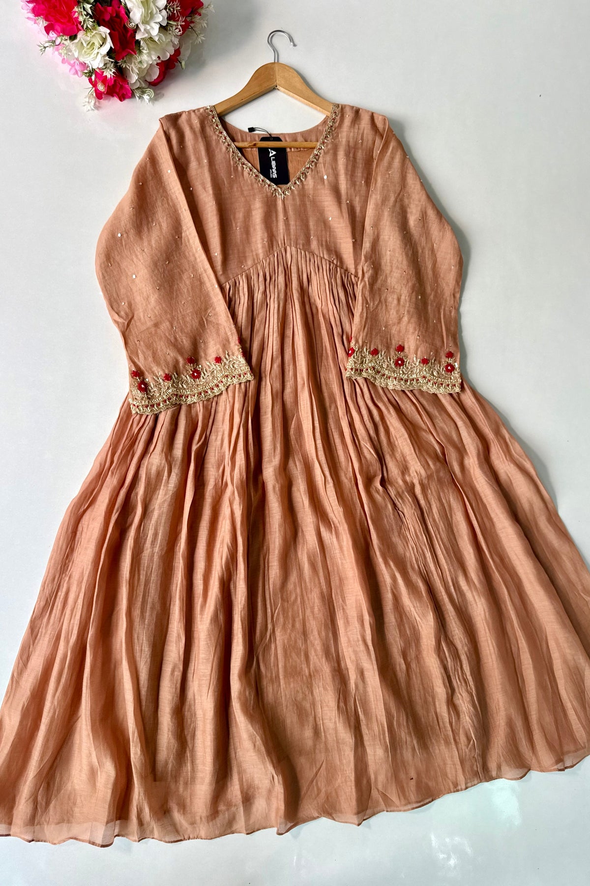 ✨”Almond- Honey Almond Mul Chanderi A-Line Kurta Set
