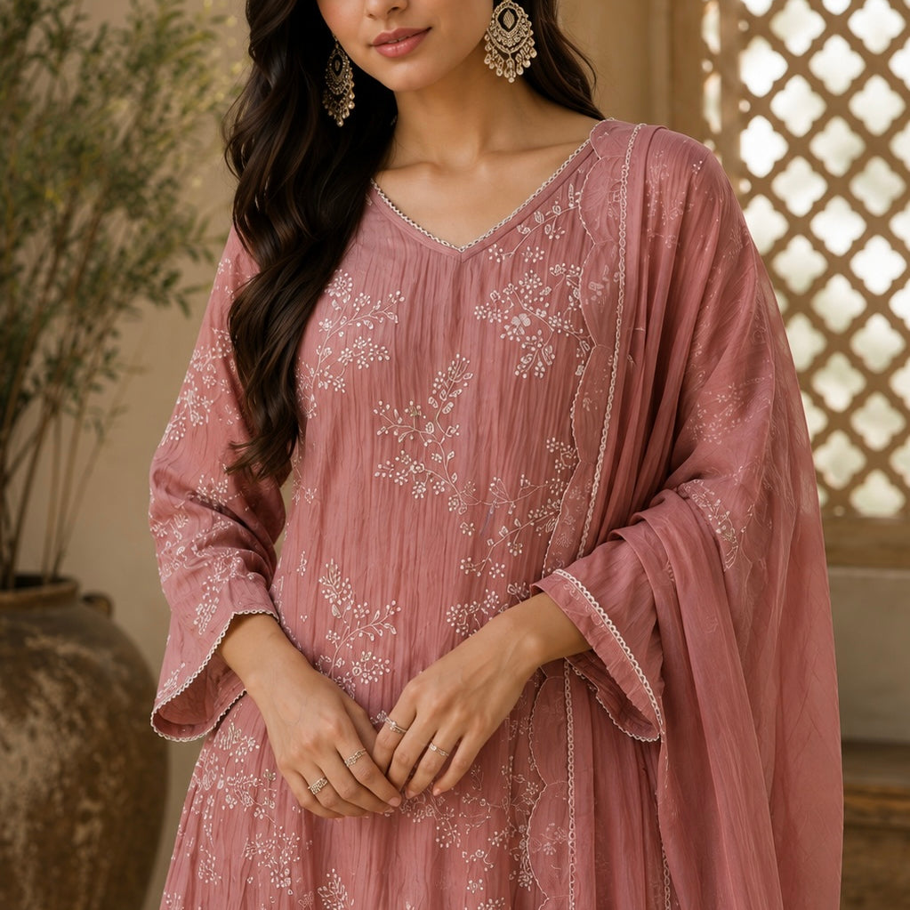 “Elina” Pink Imported Crushed A Line Suit set 🛍️