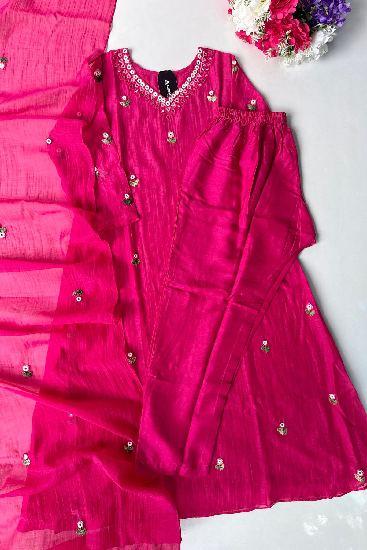 ✨”Ruby - Premium Pink Mul Chanderi A-Line Kurta Set 💕