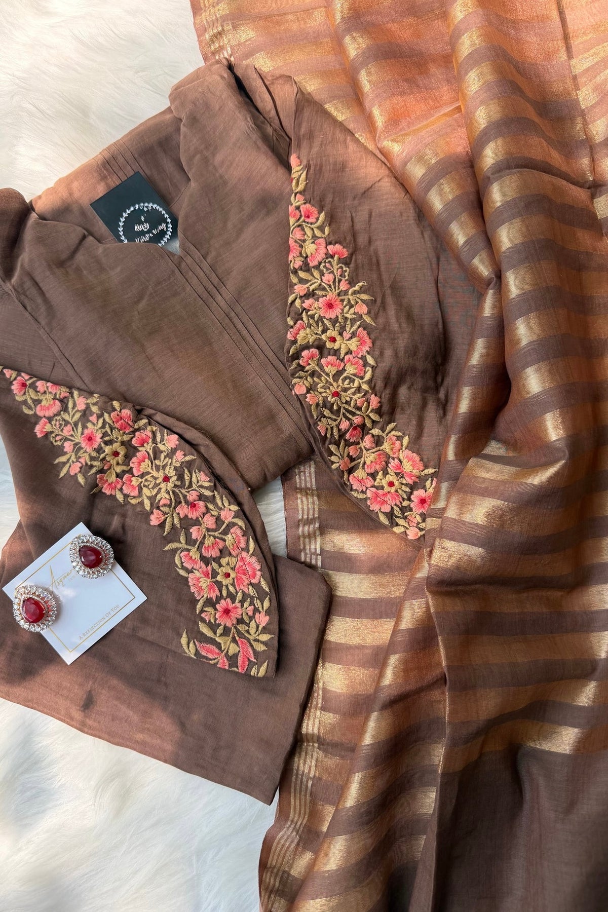 🛍️”Az021 – Premium Coffe Brown Mul Chanderi A Line Kurta Set