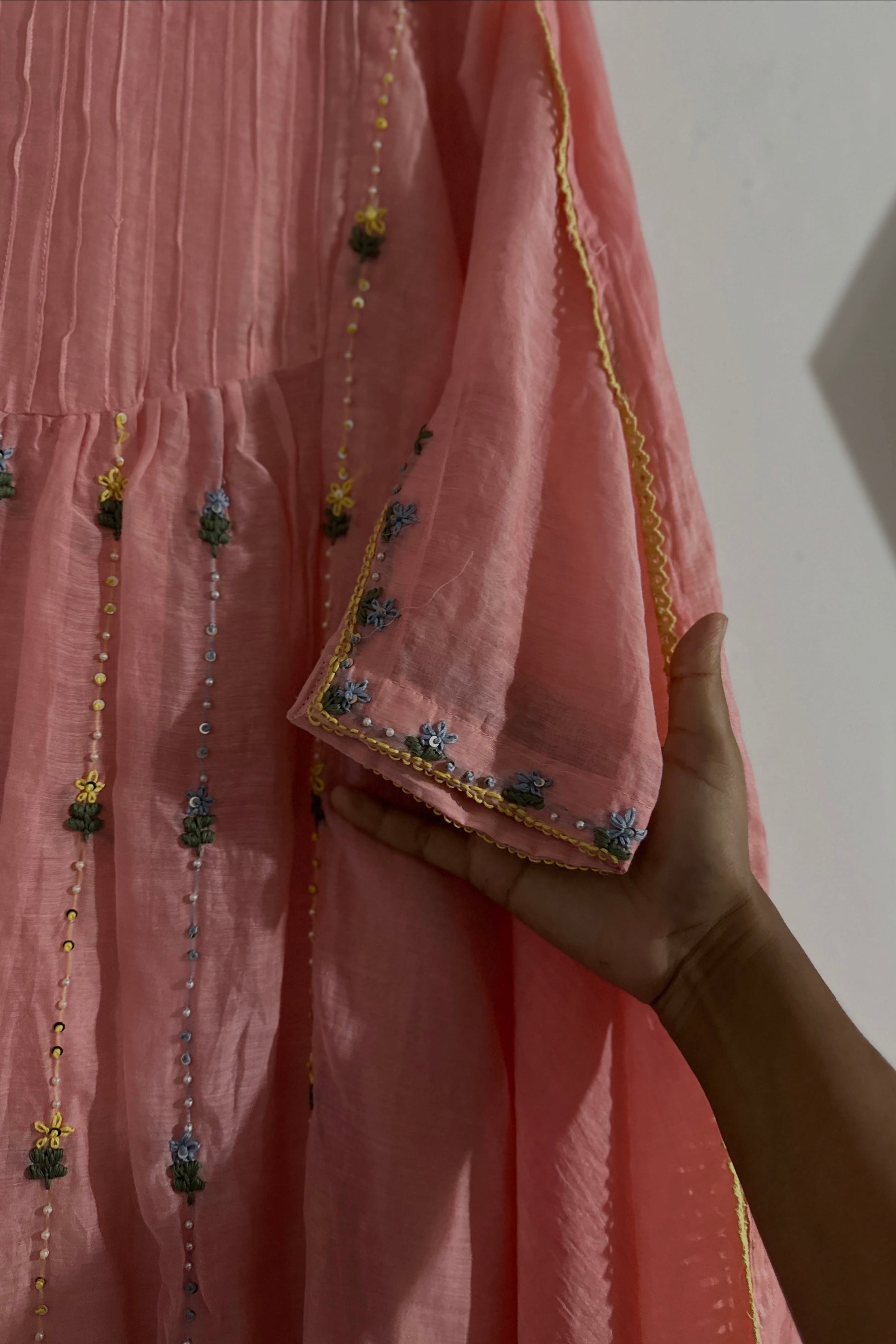 ✨”Sunshine– Premium Blush Pink Banaras Mul Chanderi A-Line Suit
