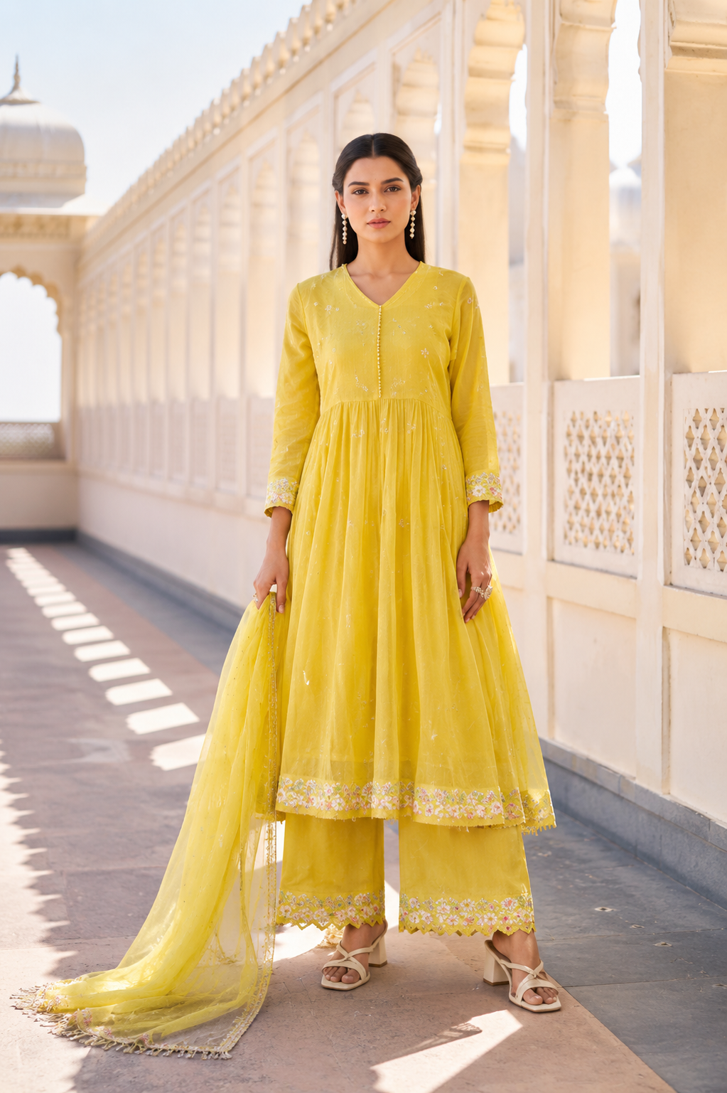 “Sana” Premium Sunflower Cotton Embroidered Anarkali kurta set