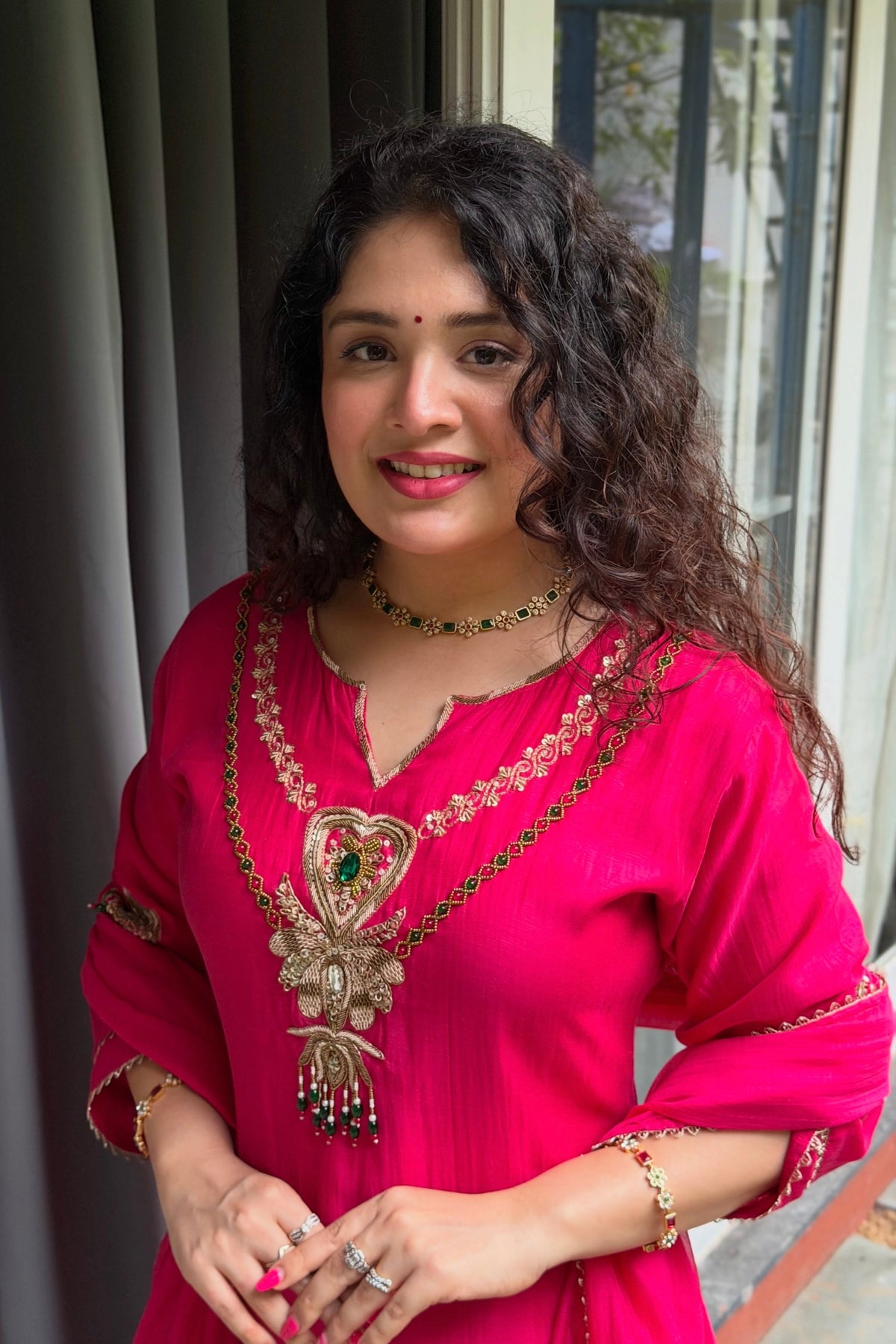 ✨”Falak - Premium Rani Mul Chanderi A-Line Kurta Set