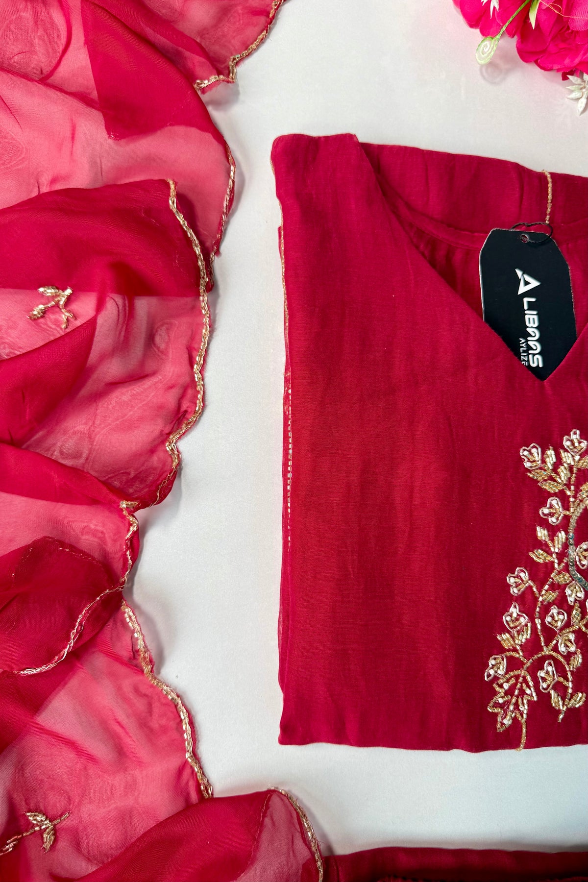 ✨”Rida - Premium Red Mul Chanderi A-Line Kurta Set