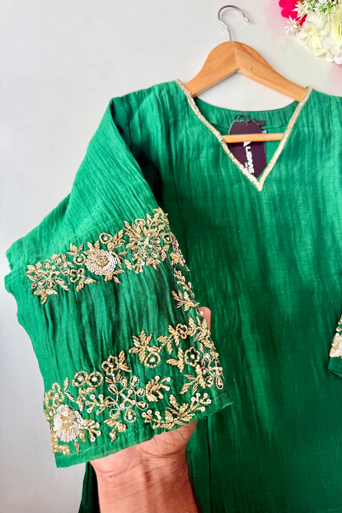 ✨”Amaya - Premium Green Mul Chanderi A-Line Kurta Set