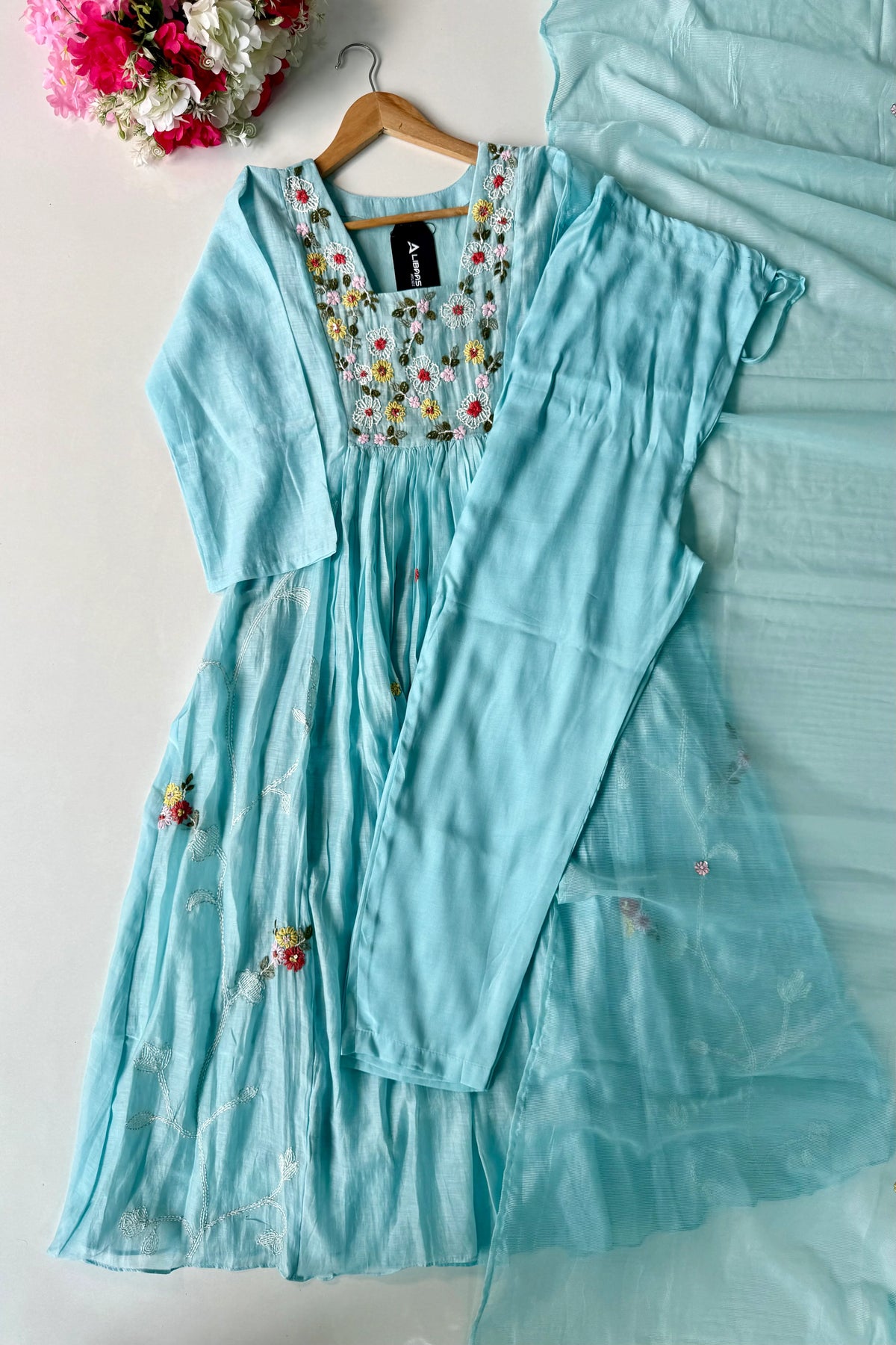 💙”Mayra – Premium Mul Chanderi A-Line Kurta Set