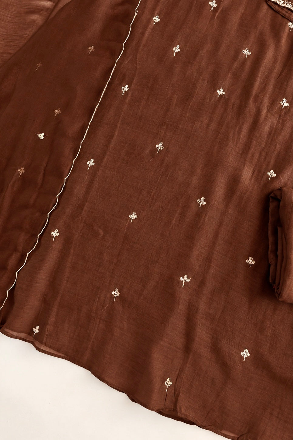 ✨Nora - Premium Chocolate Brown Mul Chanderi A Line Kurta Set ✨