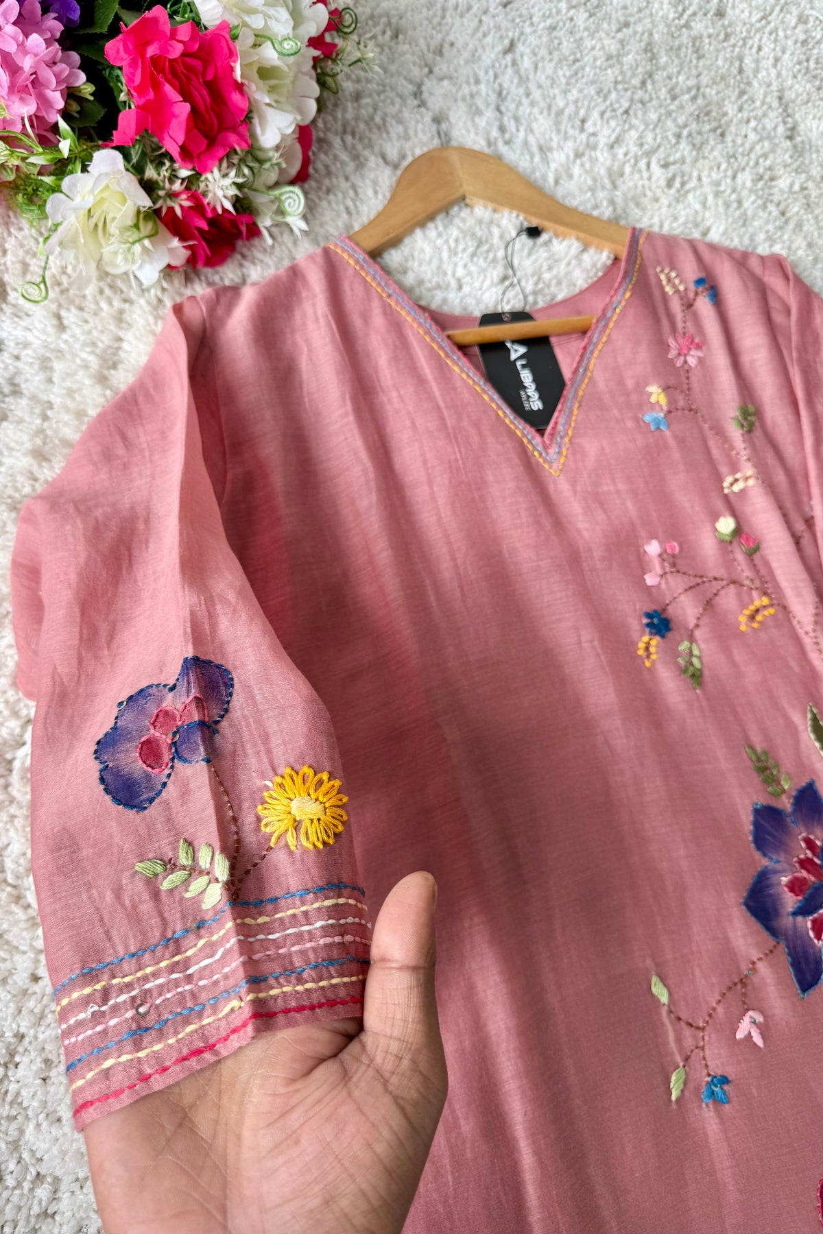 ✨”Avni – Designer Mul Chanderi Embroidered A Line Suit Set
