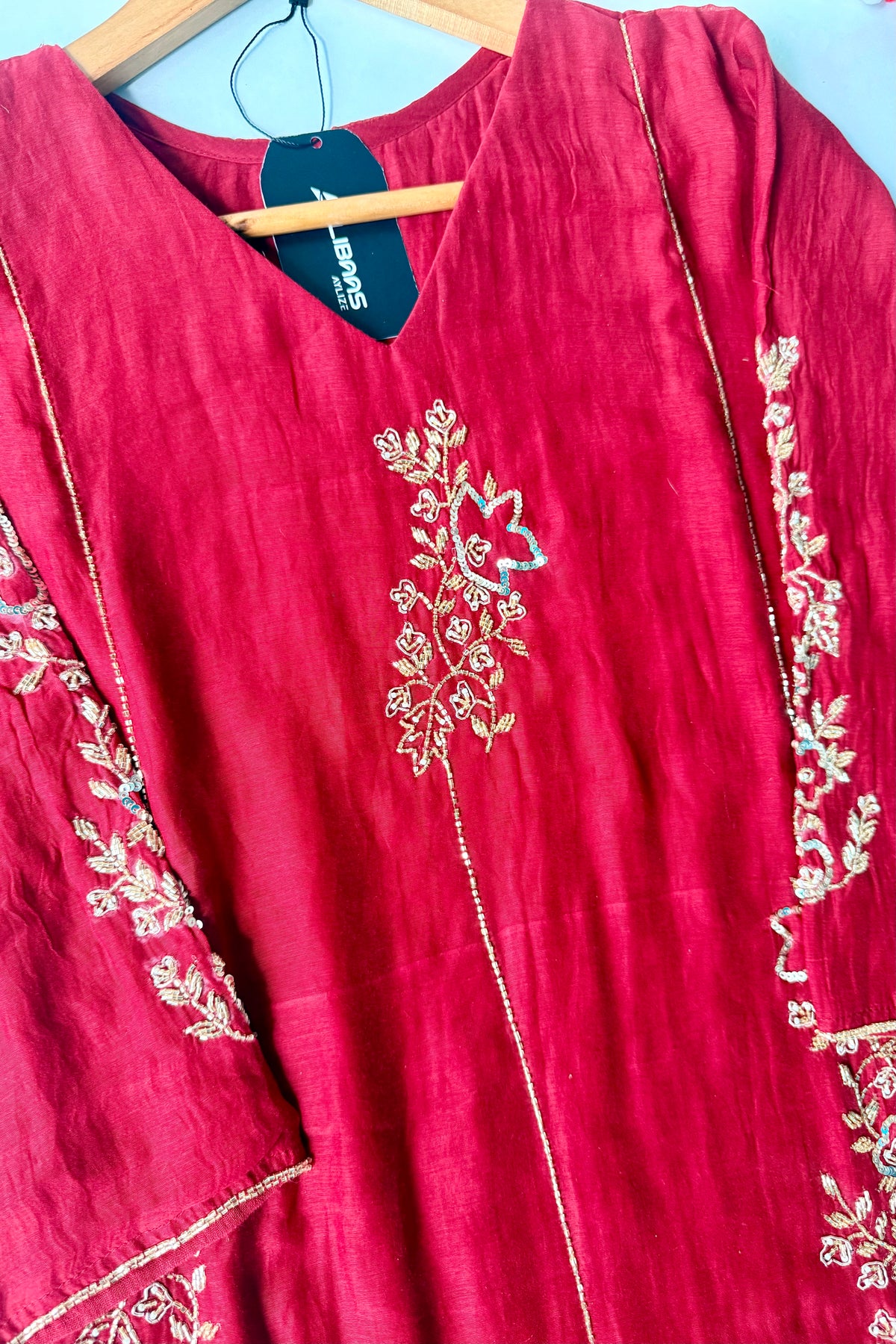 ✨”Rida - Premium Red Mul Chanderi A-Line Kurta Set