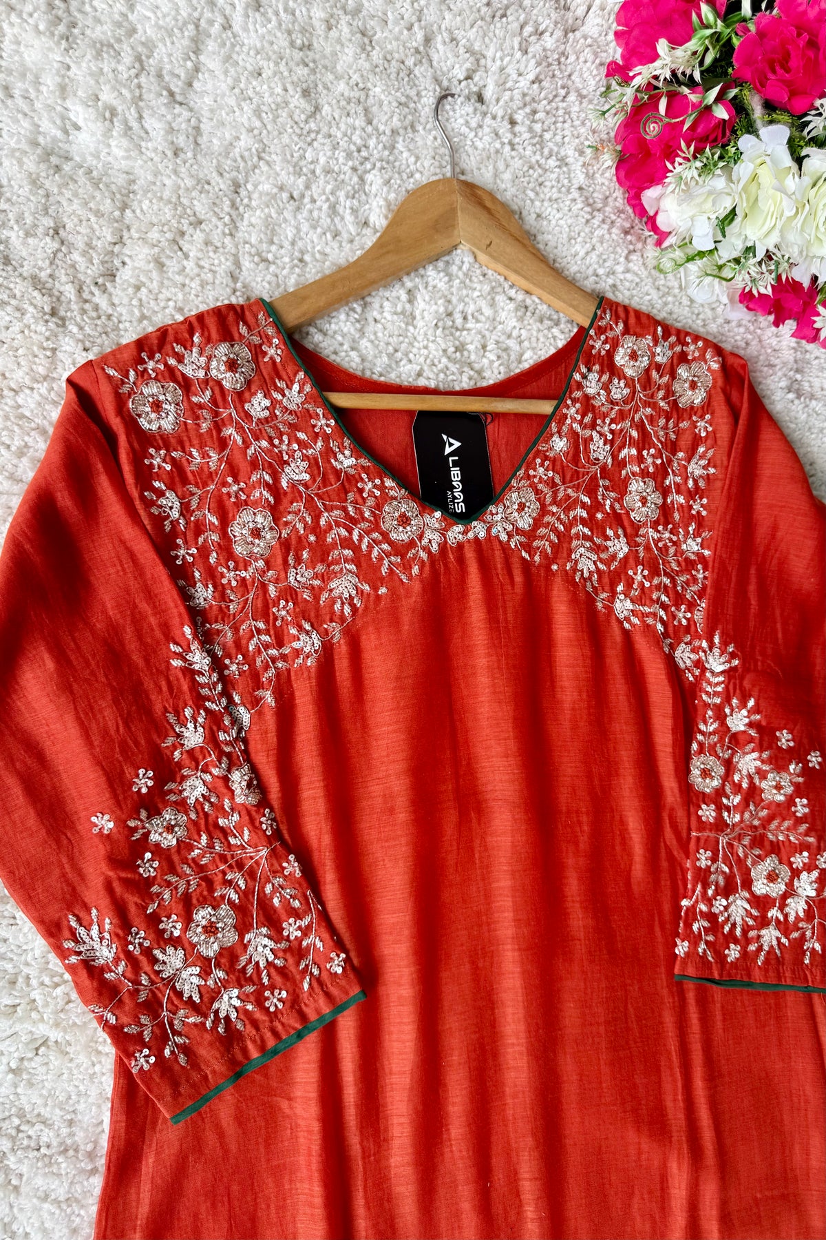 ✨Myra - Premium Orange Mul Chanderi A-Line Anarkali Kurta set