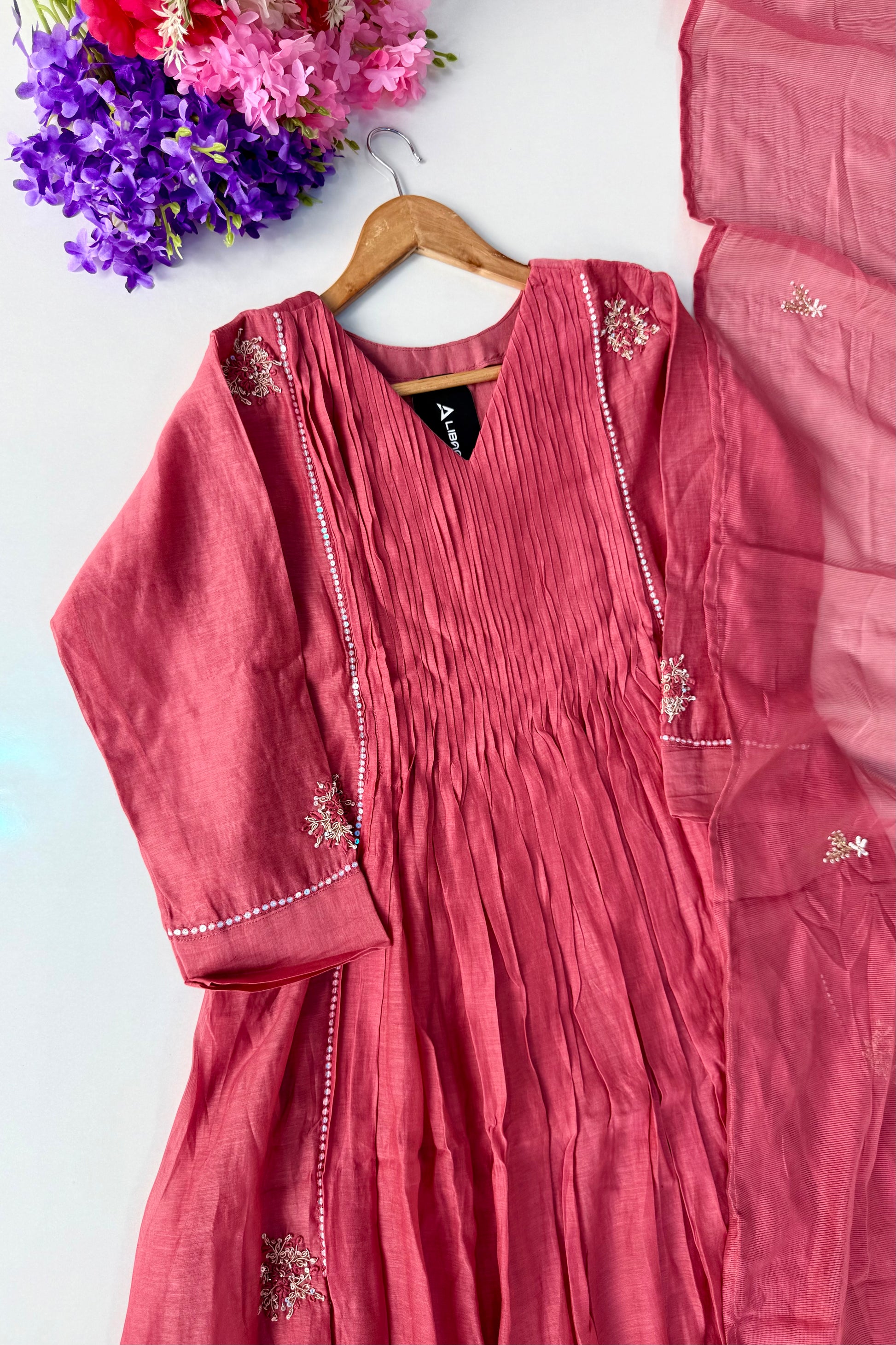 🛍️”Daisy –  Premium Red Mul Chanderi A Line Kurta Set