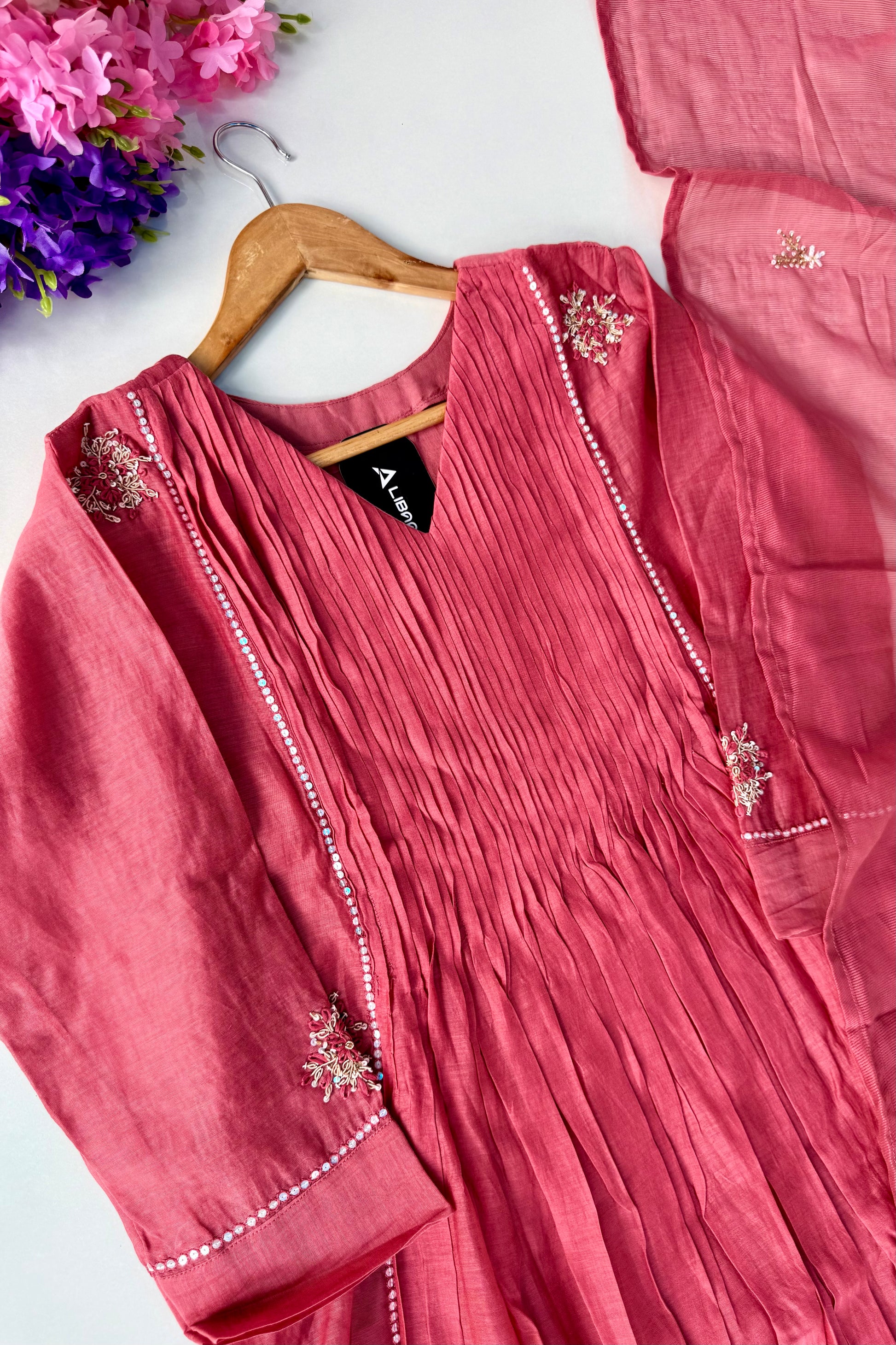 🛍️”Daisy –  Premium Red Mul Chanderi A Line Kurta Set