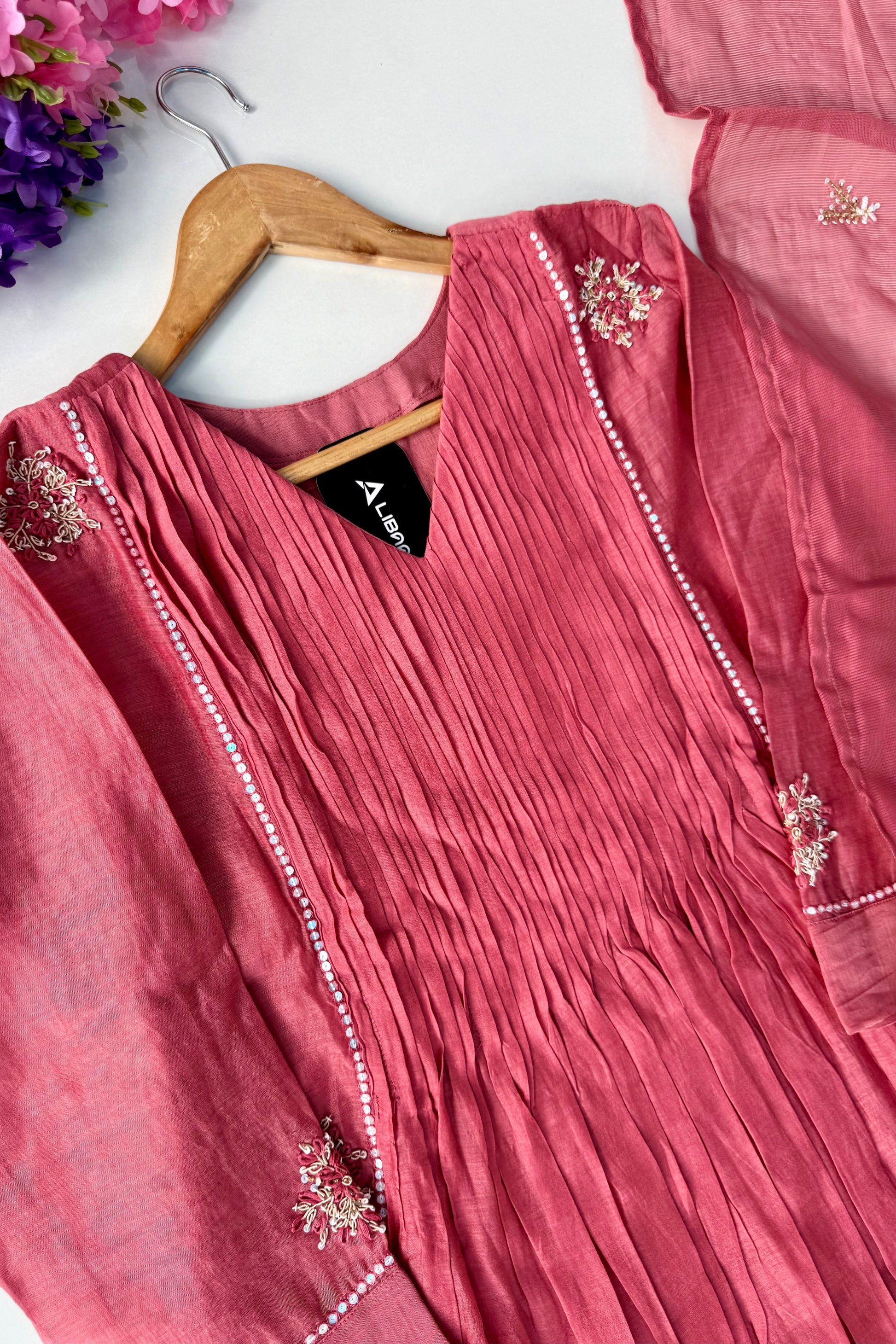 🛍️”Daisy –  Premium Red Mul Chanderi A Line Kurta Set