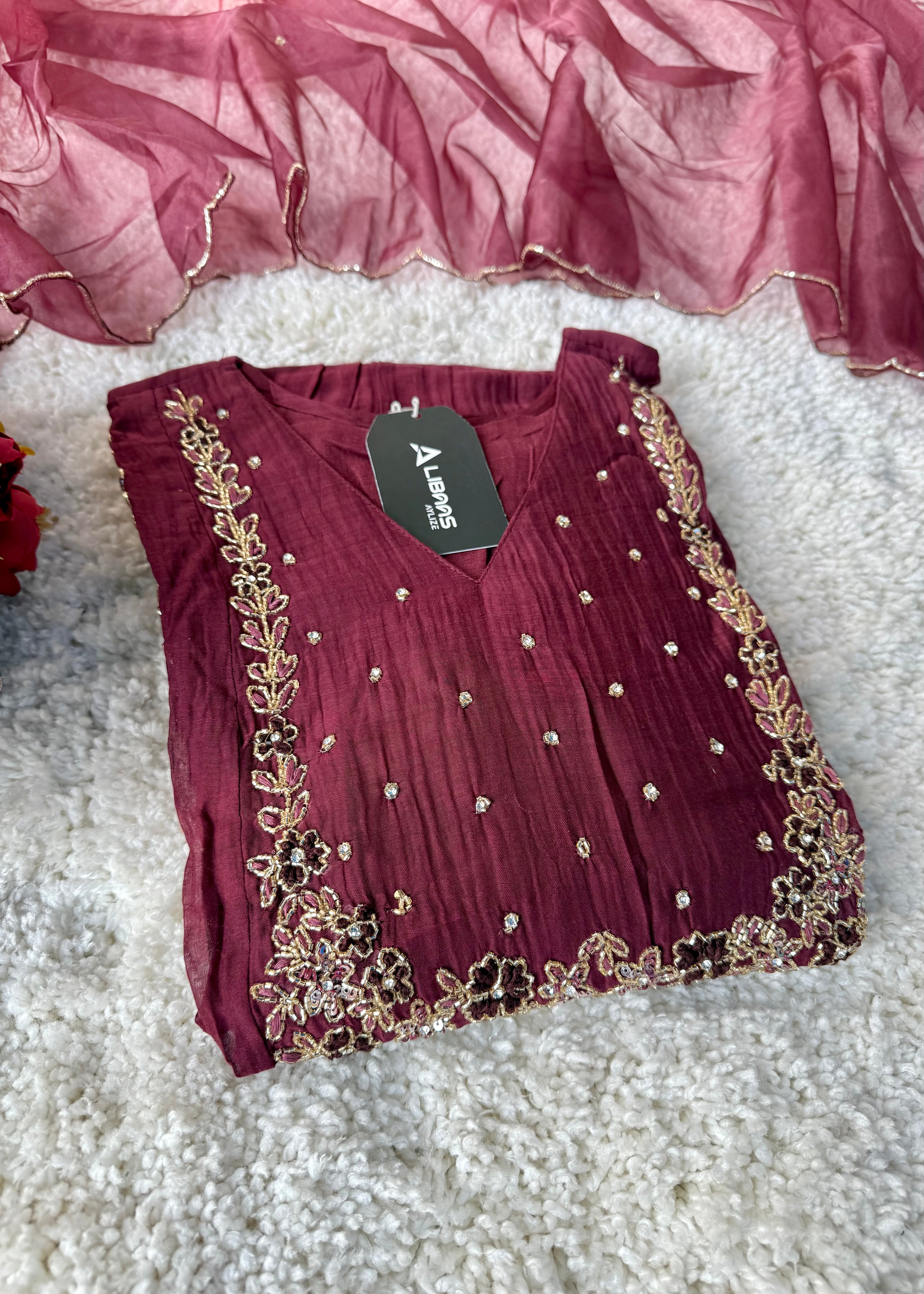 “Ayza” Pre book Premium Maroon Mul Chanderi A Line Suit set 🛍️