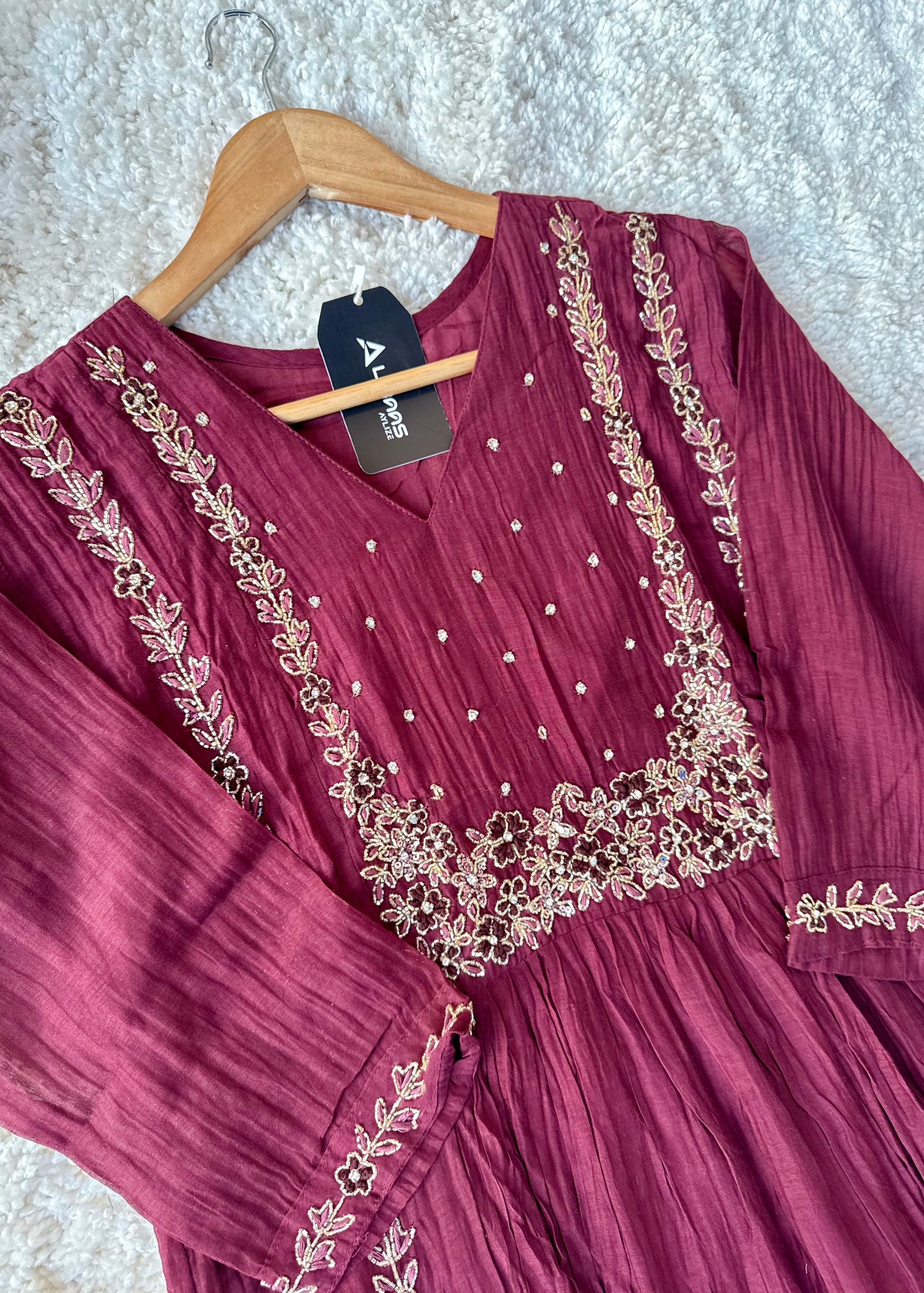 “Ayza” Pre book Premium Maroon Mul Chanderi A Line Suit set 🛍️