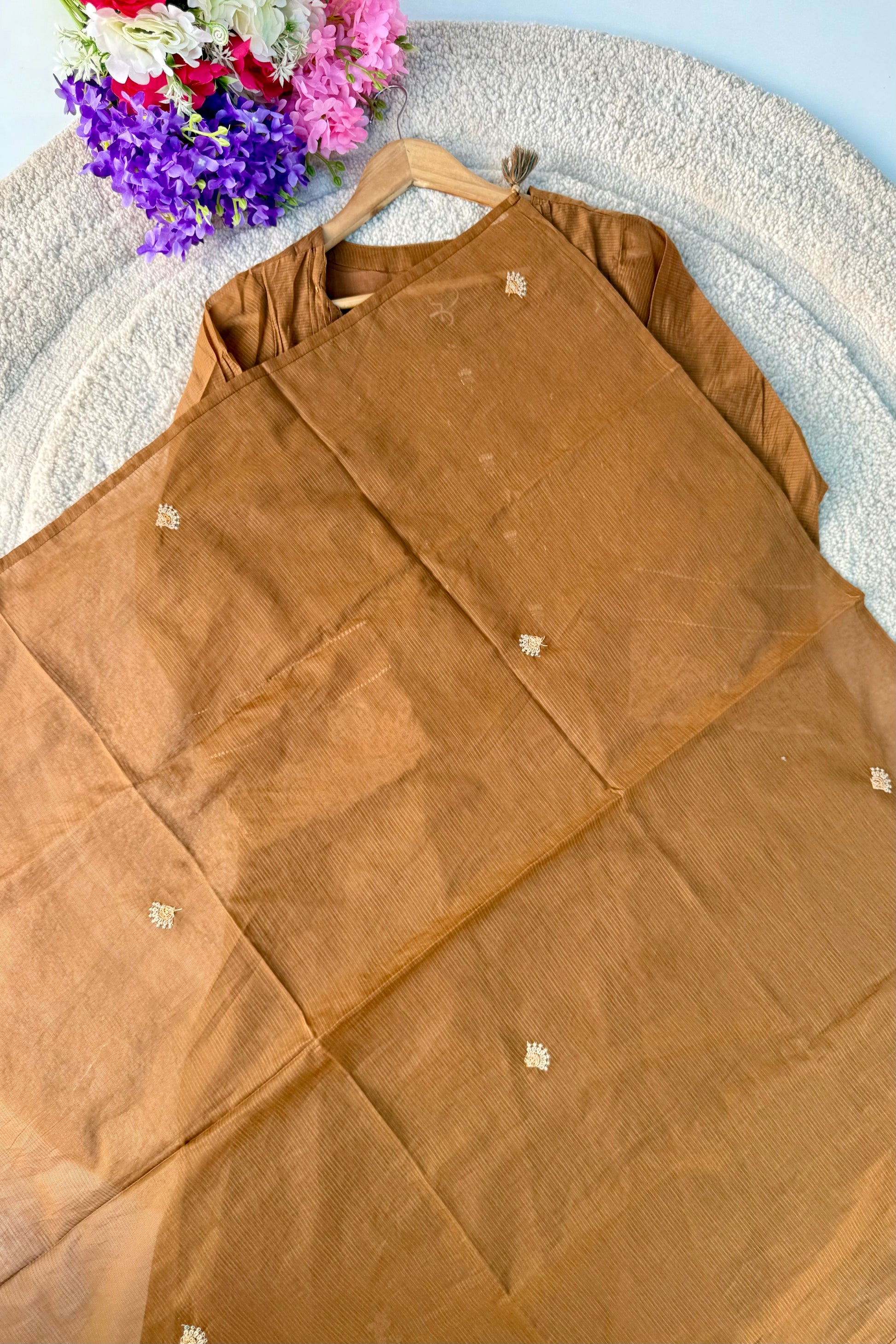 ✨Az01- Brown Kota Cotton Embroidered Anarkali Kurta Set