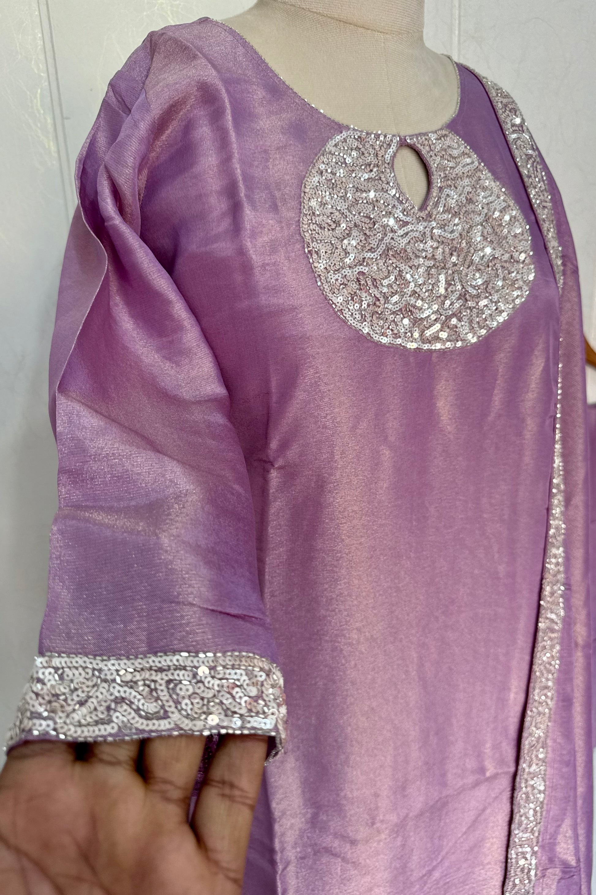 “SHINE” Beautiful Lavender with gold tone shimmer tissue kurta set