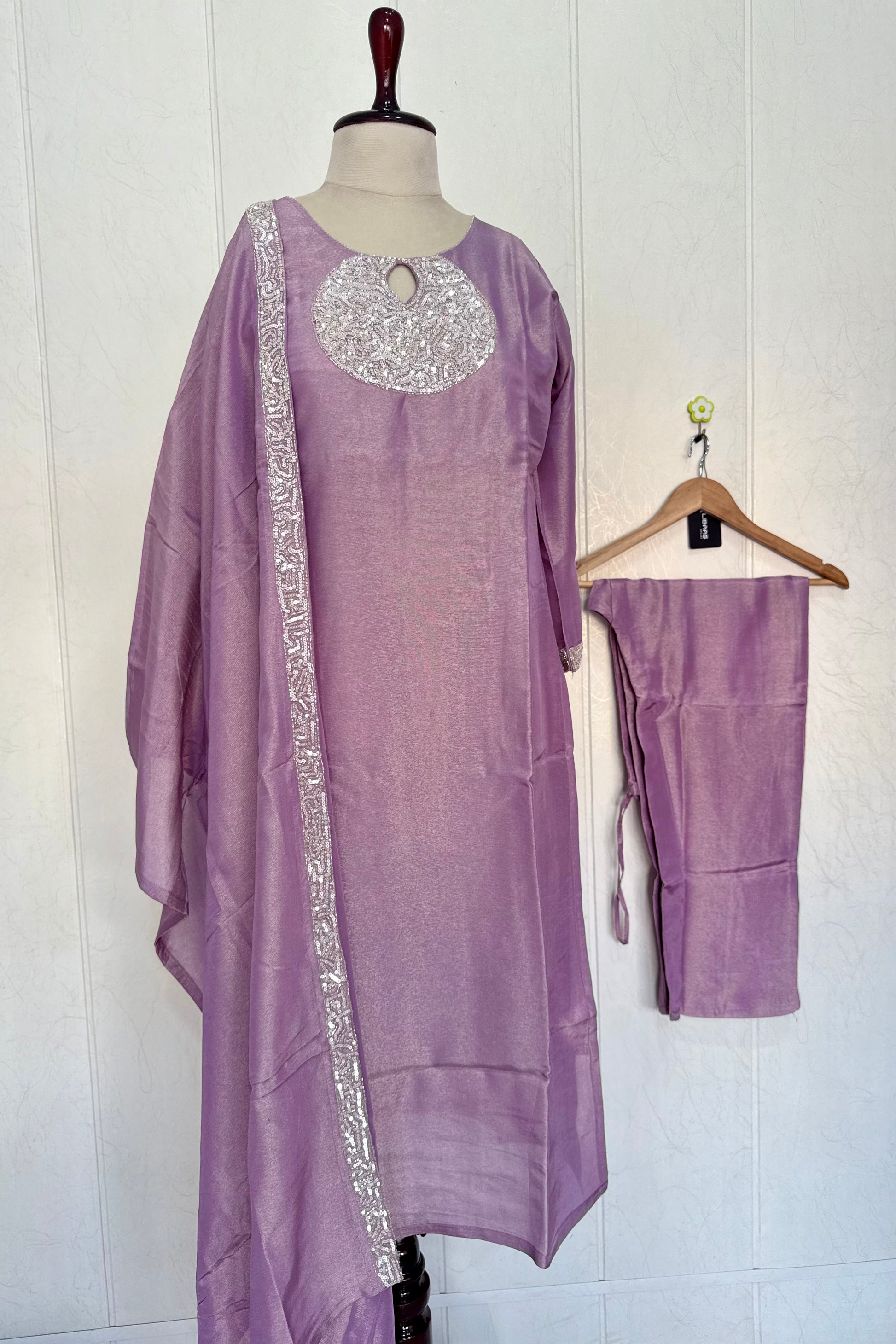 “SHINE” Beautiful Lavender with gold tone shimmer tissue kurta set