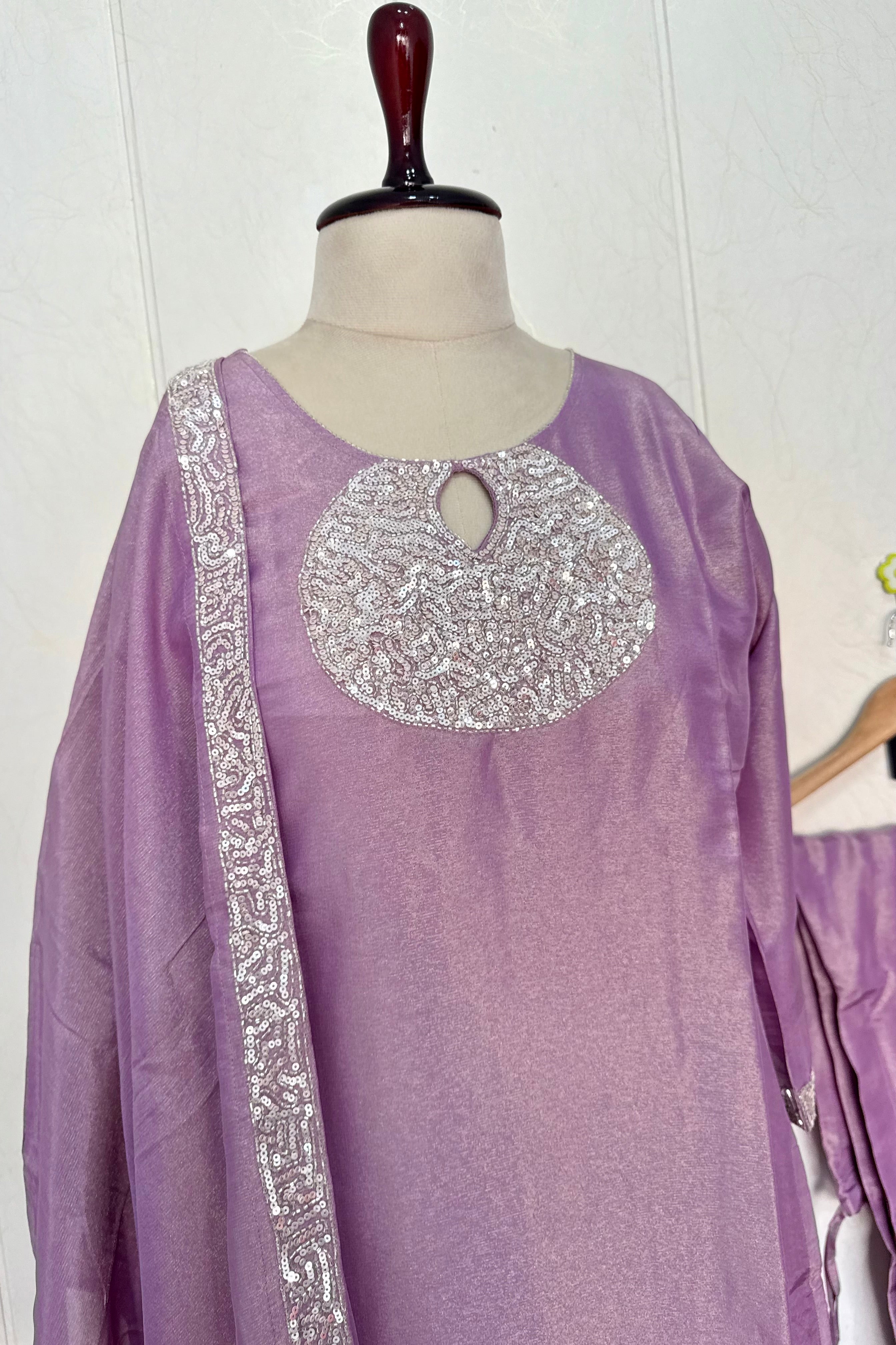 “SHINE” Beautiful Lavender with gold tone shimmer tissue kurta set