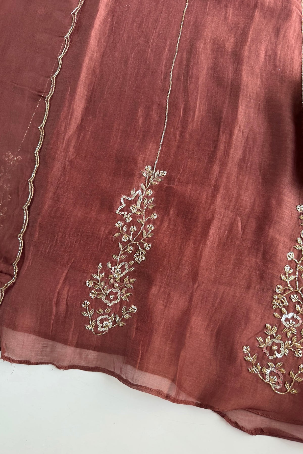 ✨”Rida - Premium Rose Brown Mul Chanderi A-Line Kurta Set