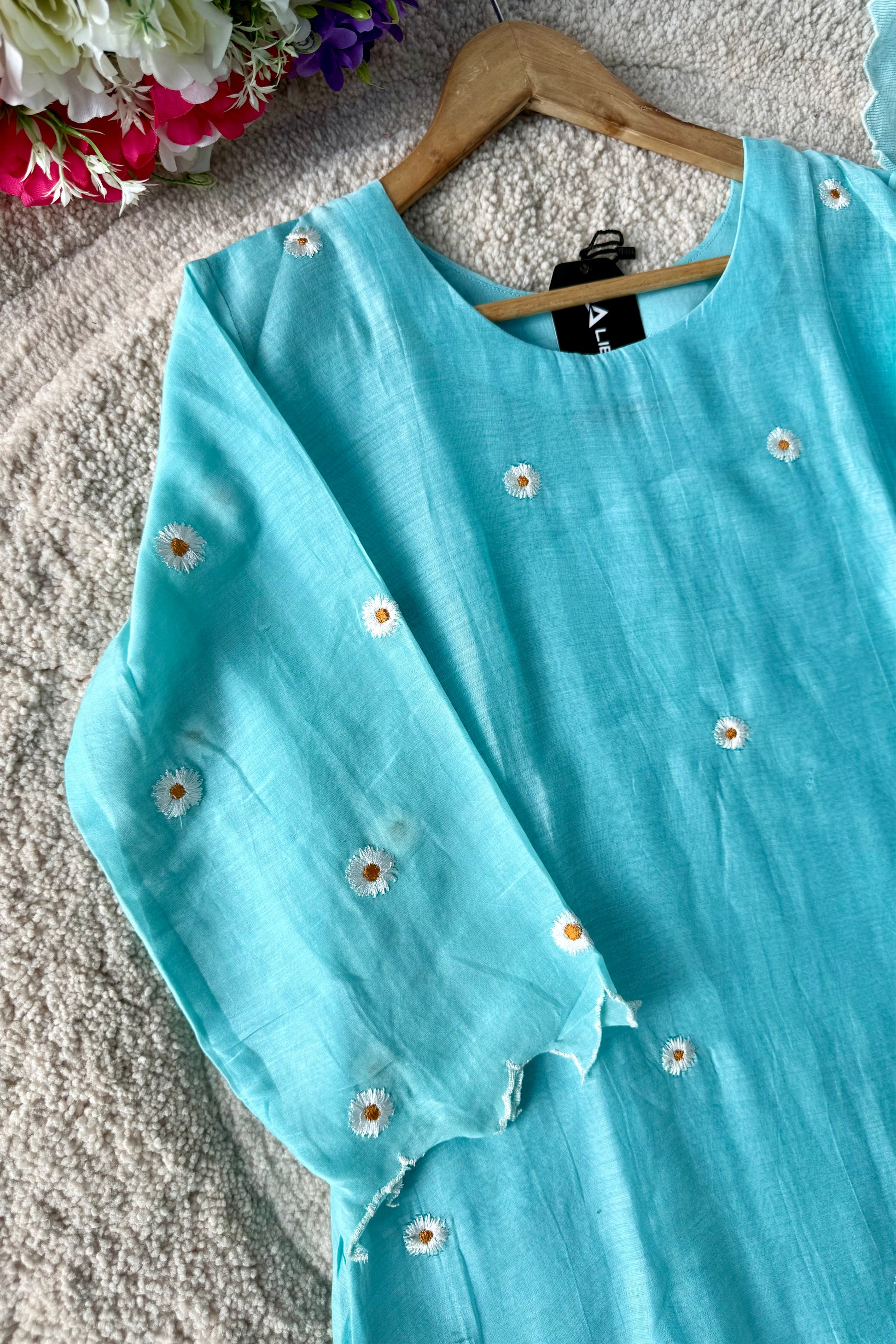 💫Tara – Premium Sea Blue Mul Chanderi A Line Kurta Set