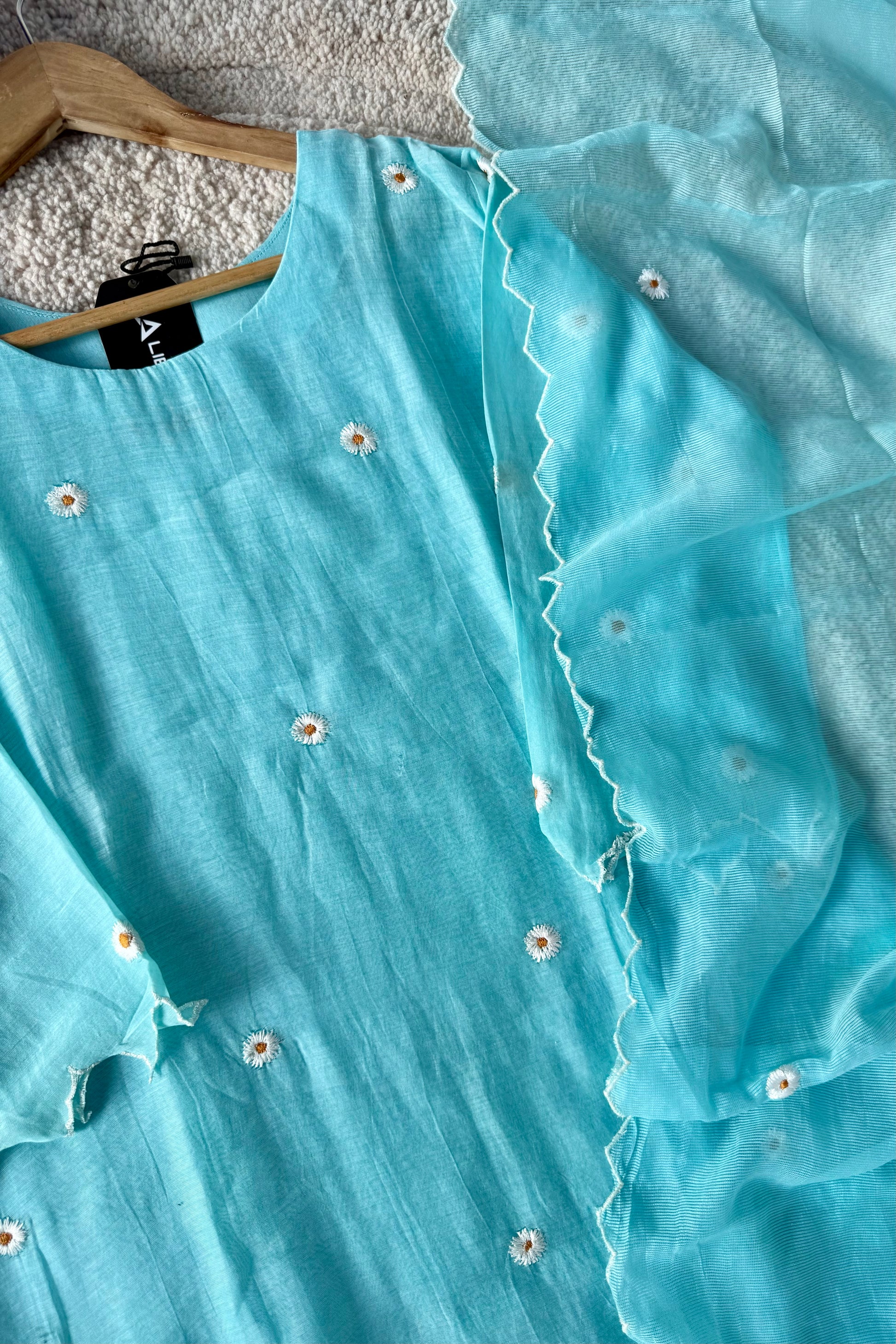 💫Tara – Premium Sea Blue Mul Chanderi A Line Kurta Set
