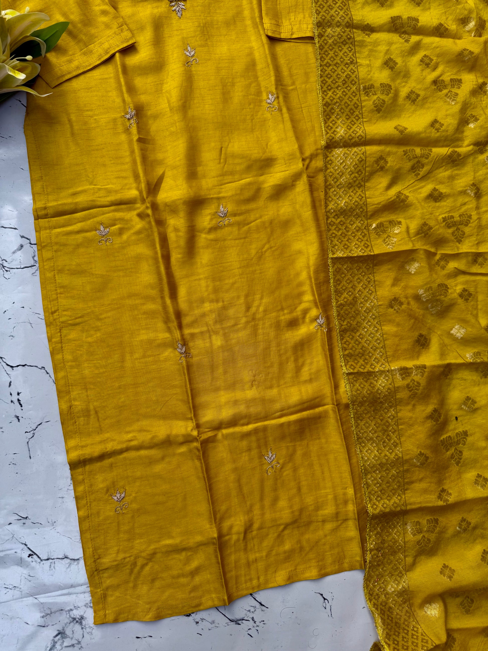 "Nadia" Mustard yellow dola silk kurta set
