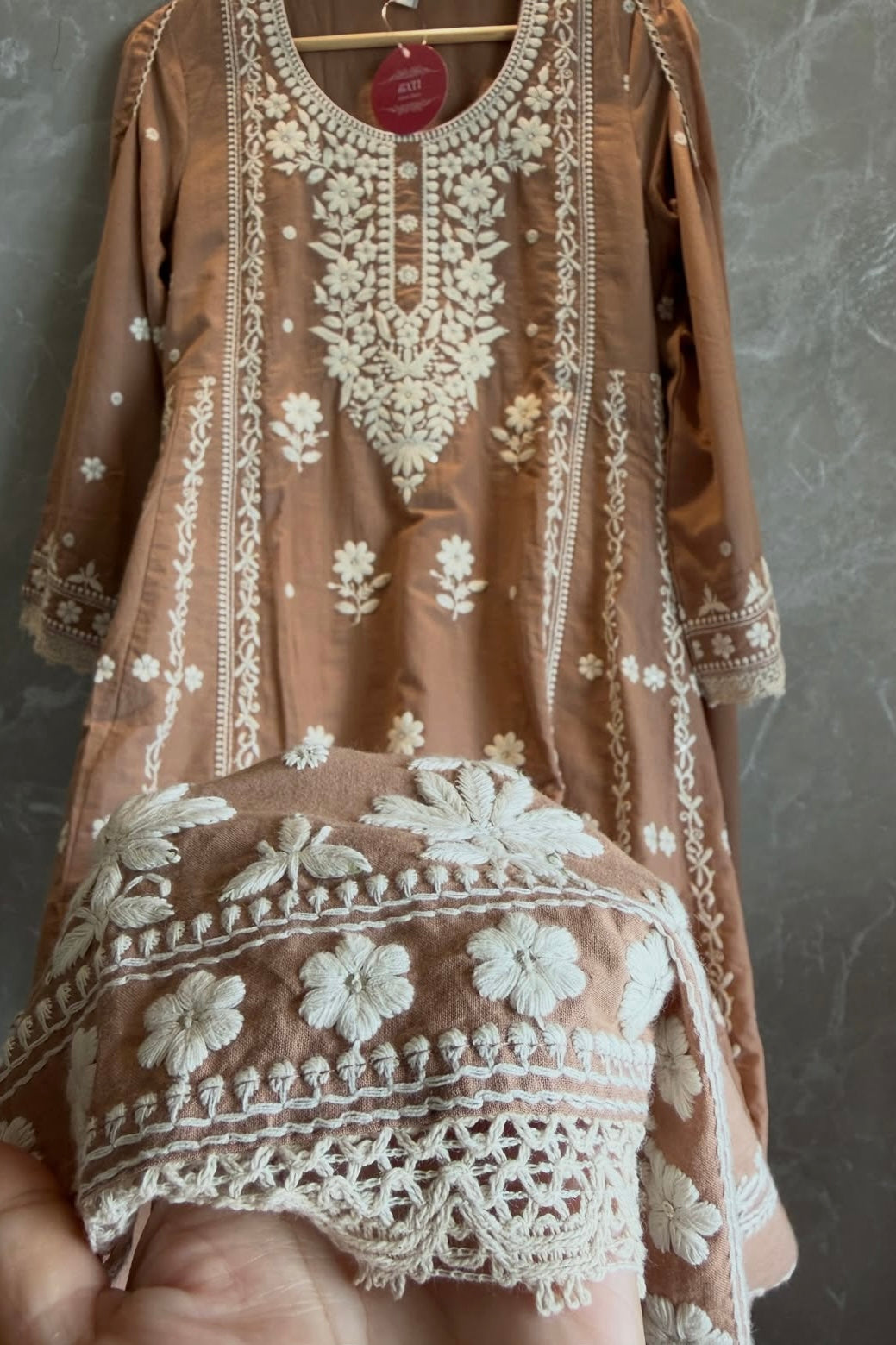 ✨”Inayat- Premium Cotton Embroidered Anarkali Suit Set