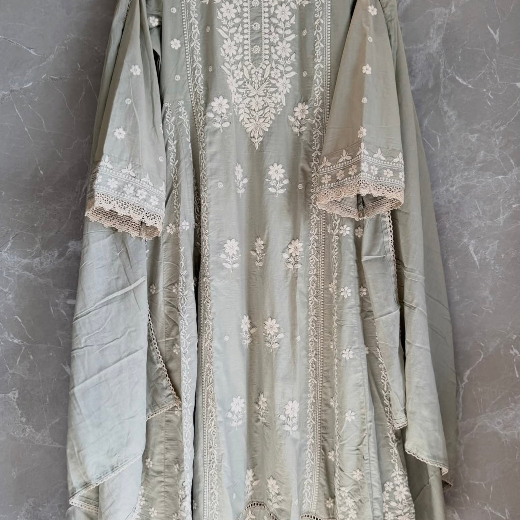 ✨”Inayat- Premium Cotton Embroidered Anarkali Suit Set
