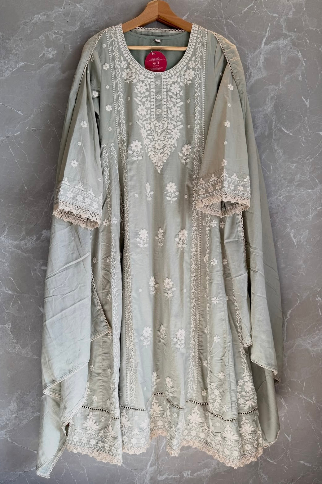 ✨”Inayat- Premium Cotton Embroidered Anarkali Suit Set