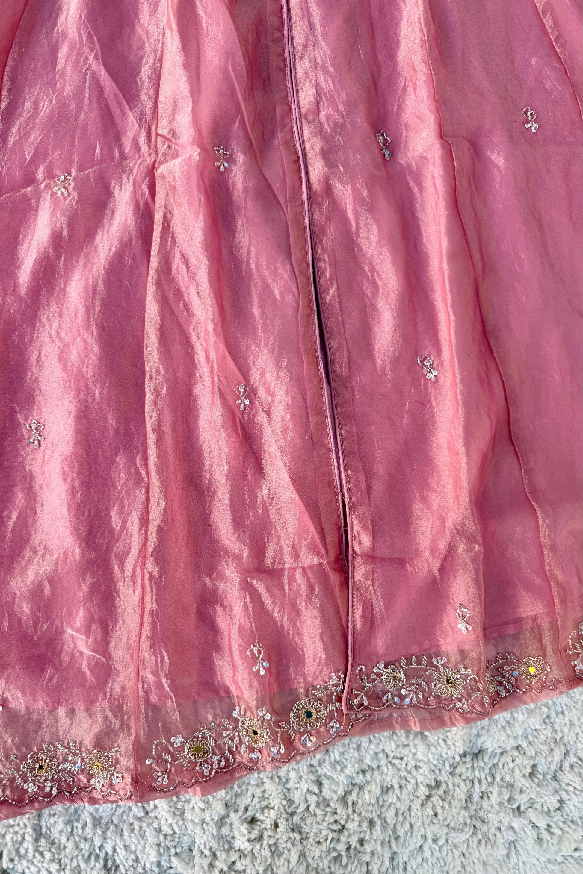 ✨Aiyana- Rose Pink Crushed Tissue Heavy Anarkali Kurta Set