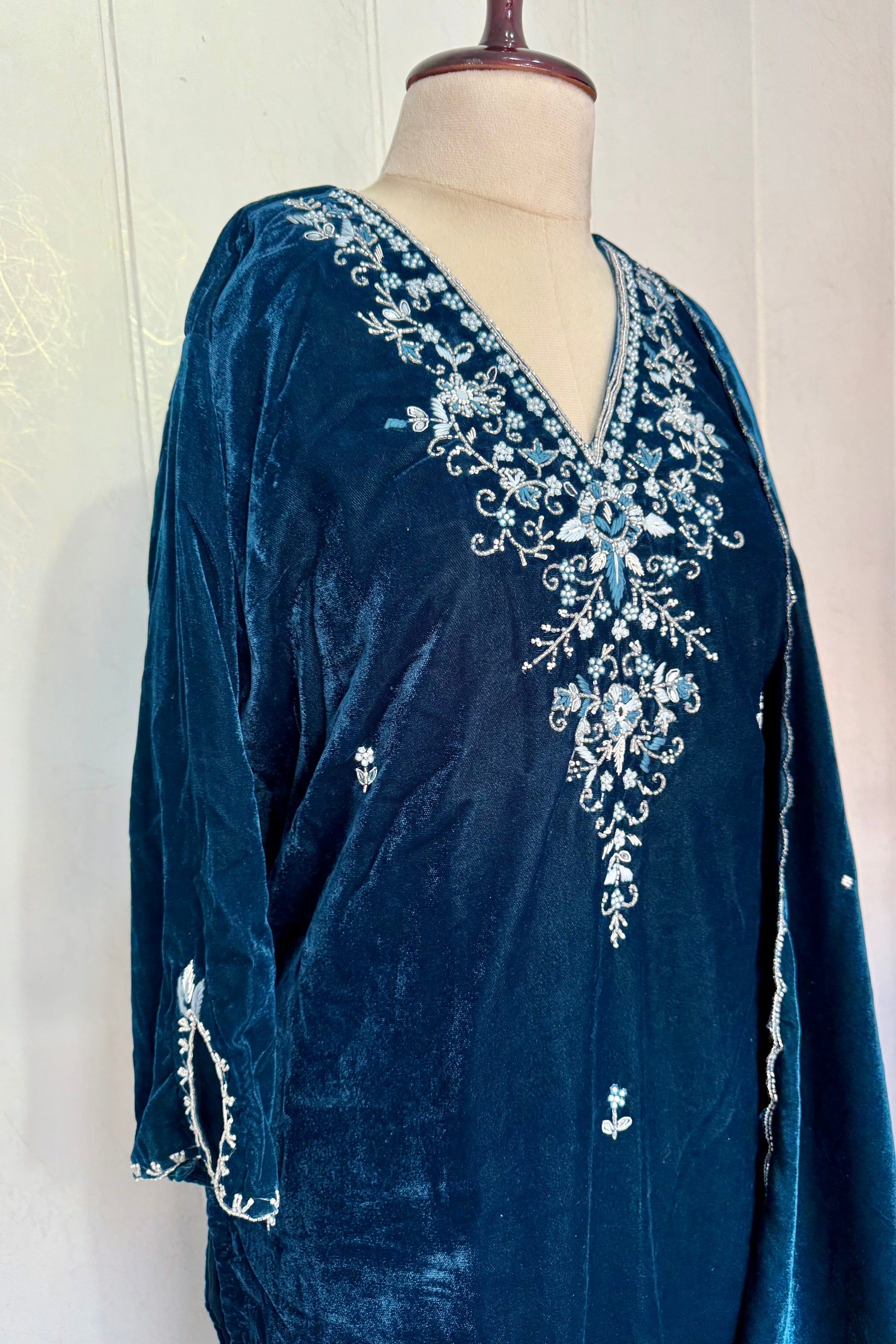 “Kiara” Peacock blue heavy velvet suit set