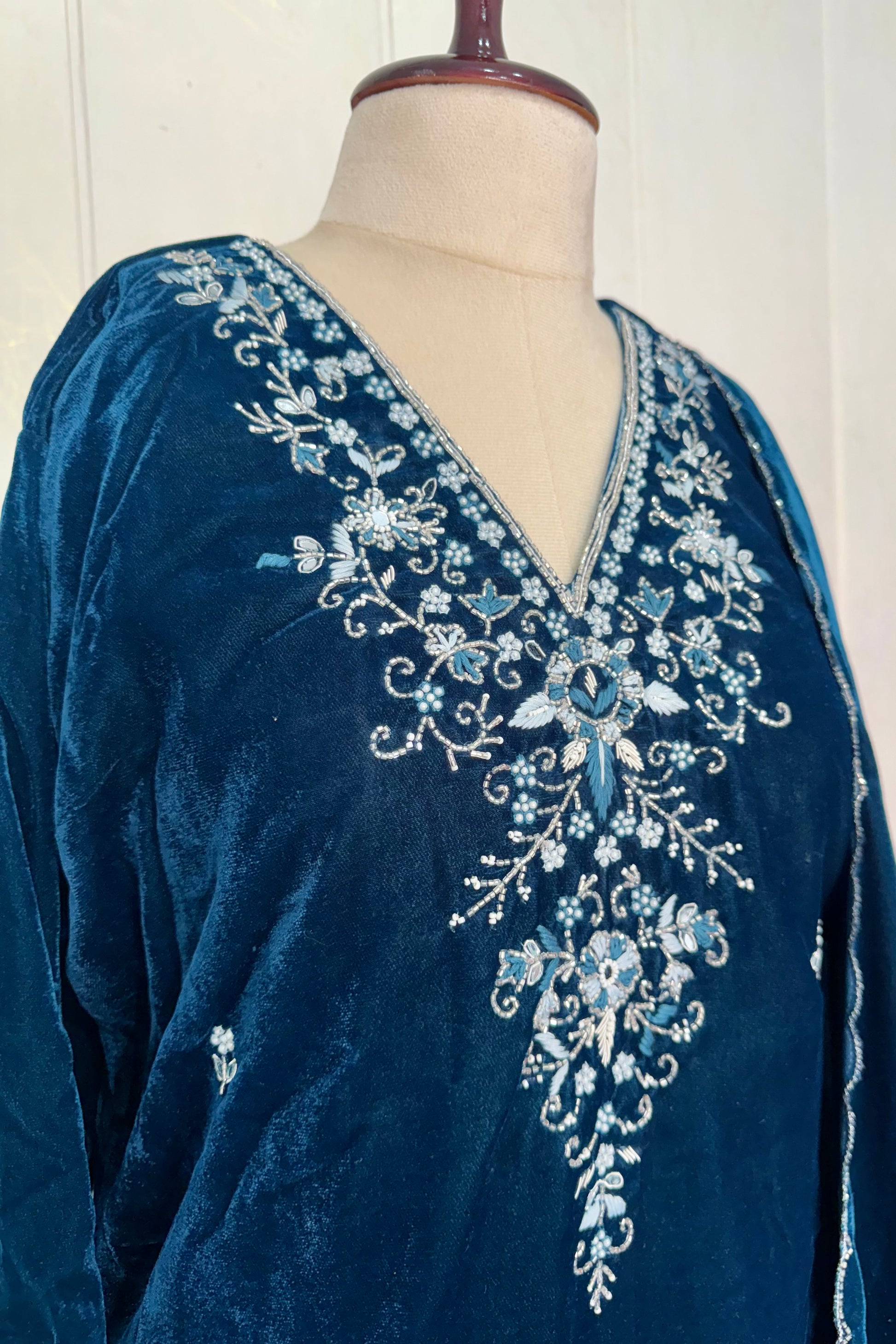 “Kiara” Peacock blue heavy velvet suit set