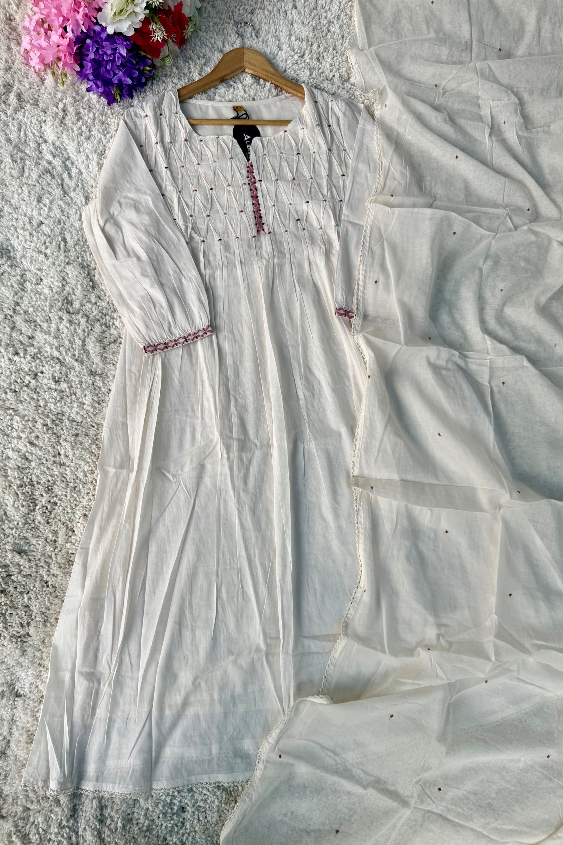 ✨AZ06 - Premium Off White Cotton Anarkali Kurta set