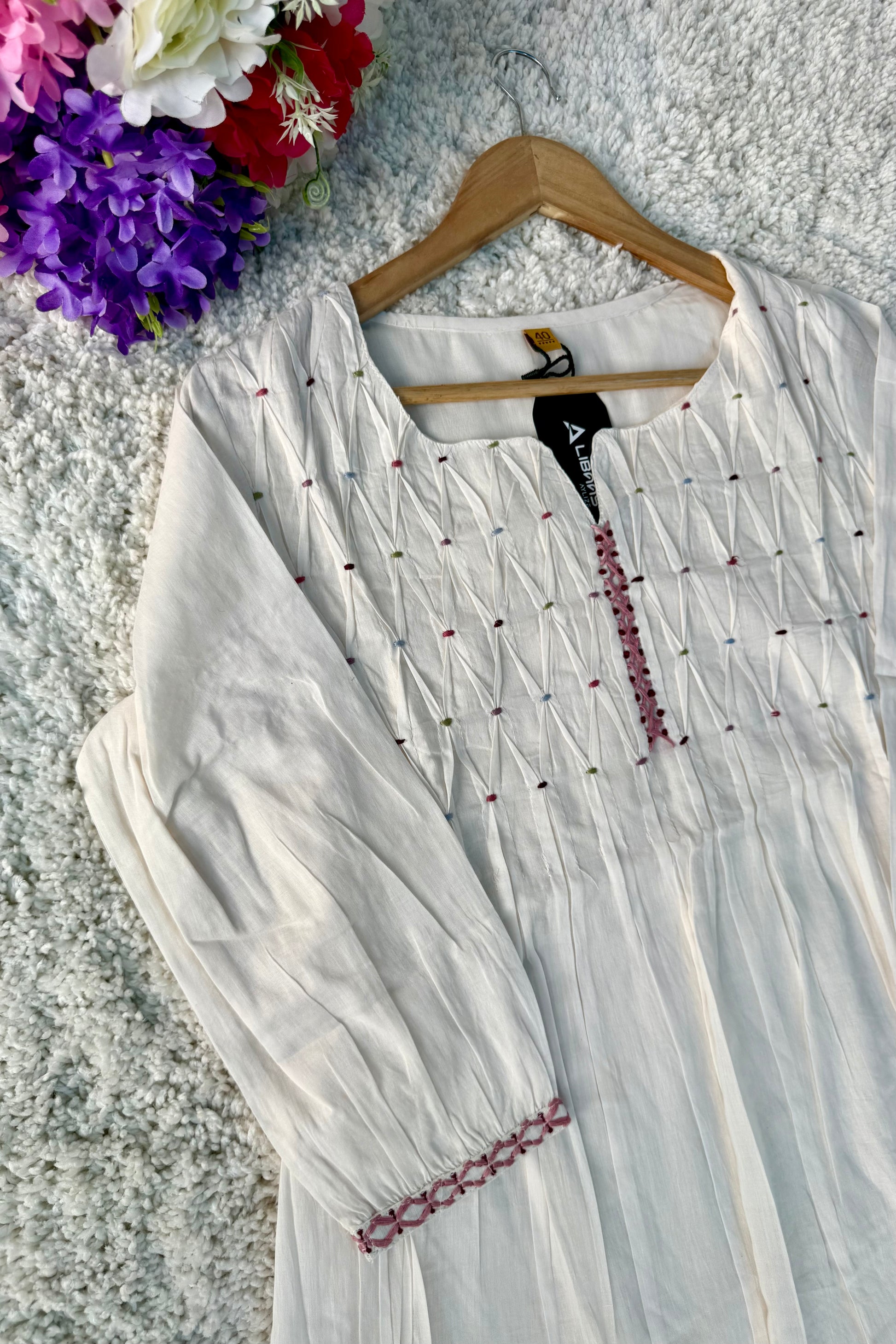 ✨AZ06 - Premium Off White Cotton Anarkali Kurta set