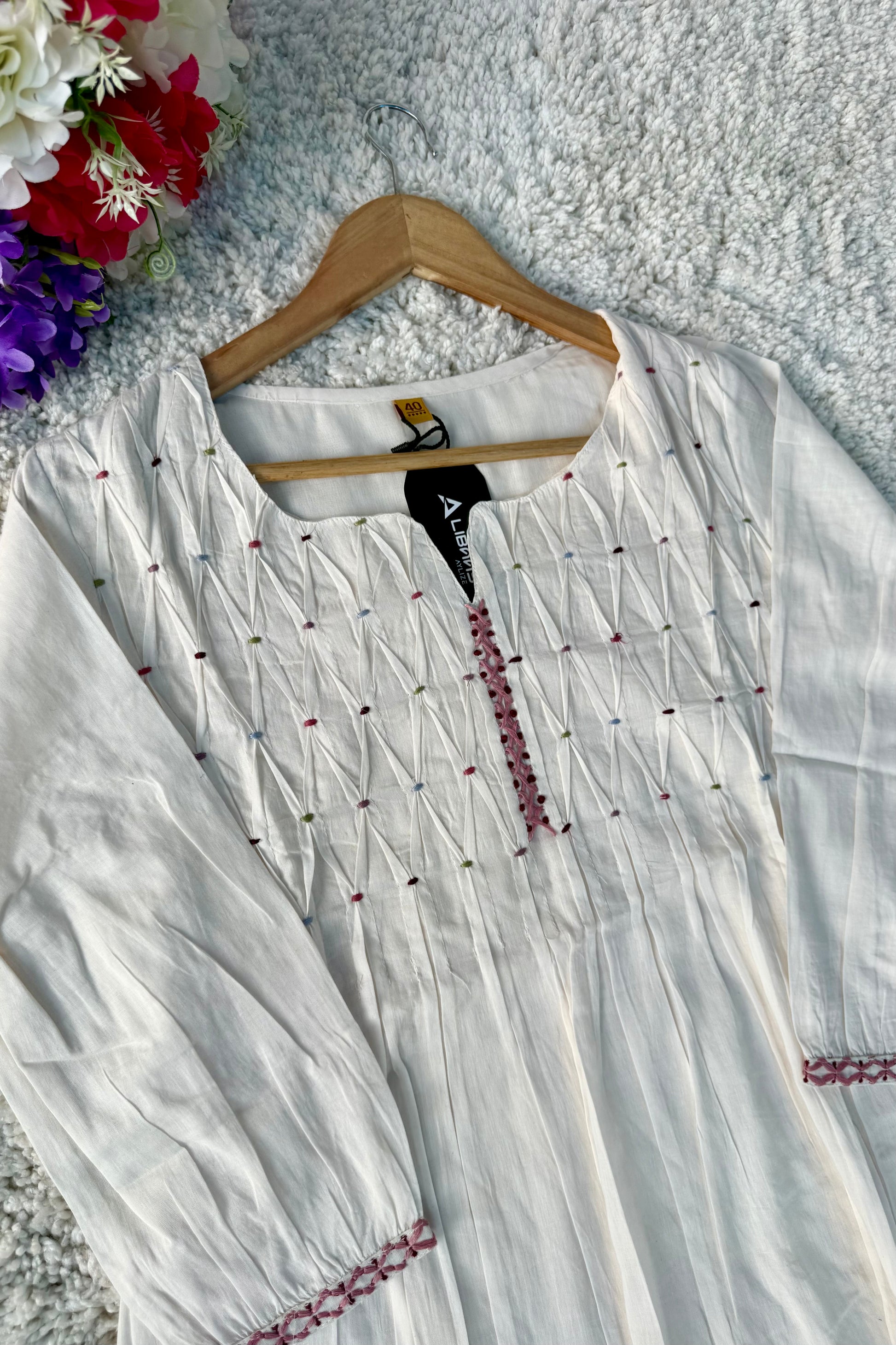 ✨AZ06 - Premium Off White Cotton Anarkali Kurta set