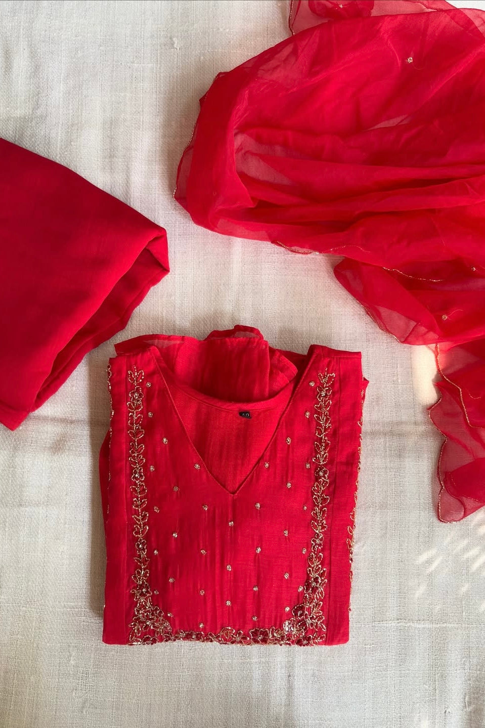 “Ayza” Pre Booking Premium Red Mul Chanderi A Line Suit set 🛍️